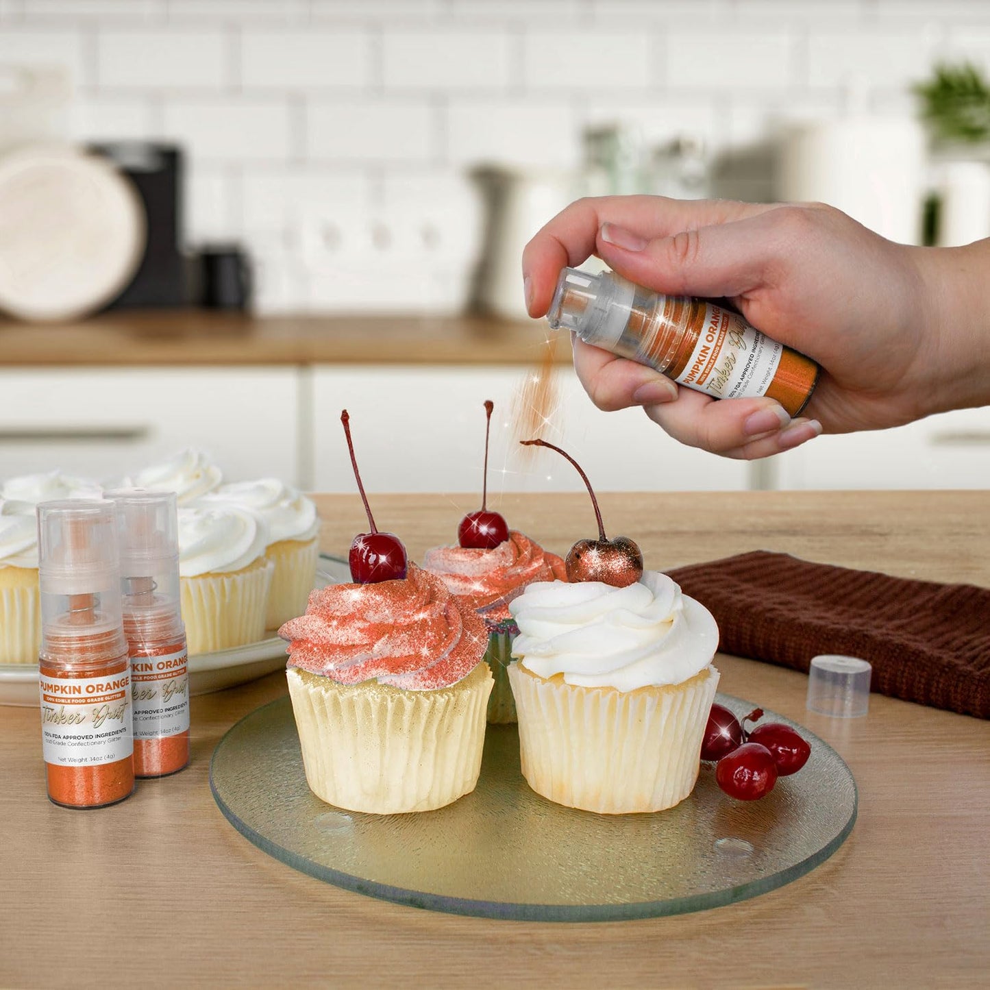 Bakell - Pumpkin Orange Tinker Dust (4g, 1x Mini Spray Pump) Edible Glitter for Food, Desserts, and Beverages!