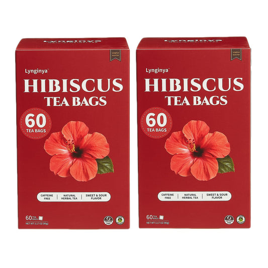Lynginya Hibiscus Tea Bags, 60 Tea Bags (Pack of 2) - Premium Hibiscus Flower - Natural Herbal Tea - Sweet & Tart - No Sugar & No Caffeine - Total 120 Bags