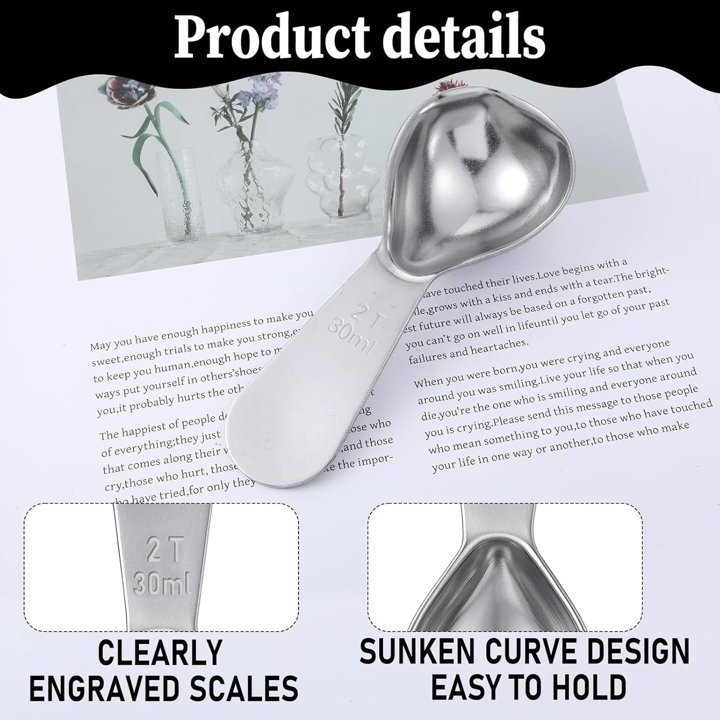 2 Pcs 2 Tbsp Scoop, Stainless Steel 2 Tablespoon Capacity, 30ml Short-Handled Coffee Scoop for Ground Coffees Fits Inside Canisters