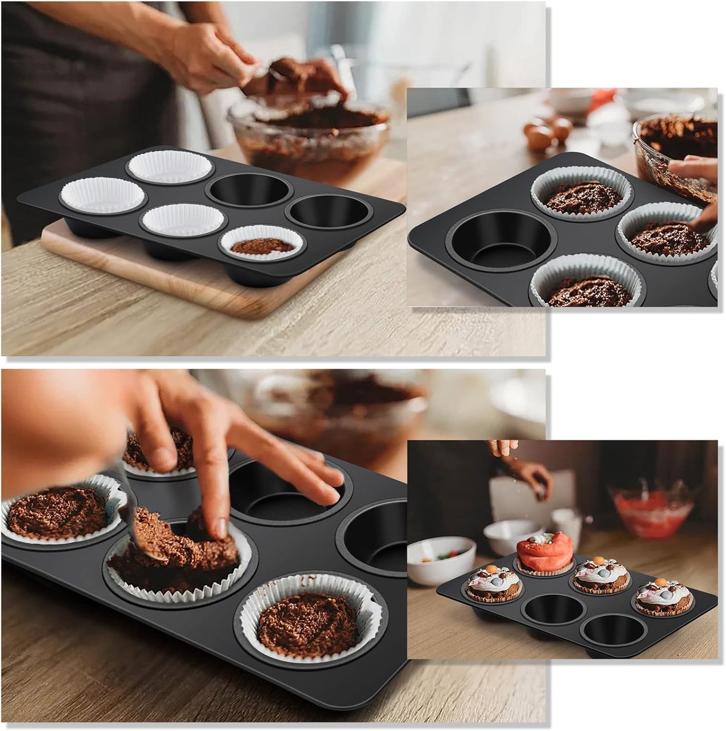 TeamFar Muffin Pan, 6 Cup Muffin Tin Cupcake Pan Tray with Nonstick Coating and Stainless Steel Core, for Home/Kitchen Baking, Healthy & Heatproof, Release Easily & Easy Clean, Set of 2