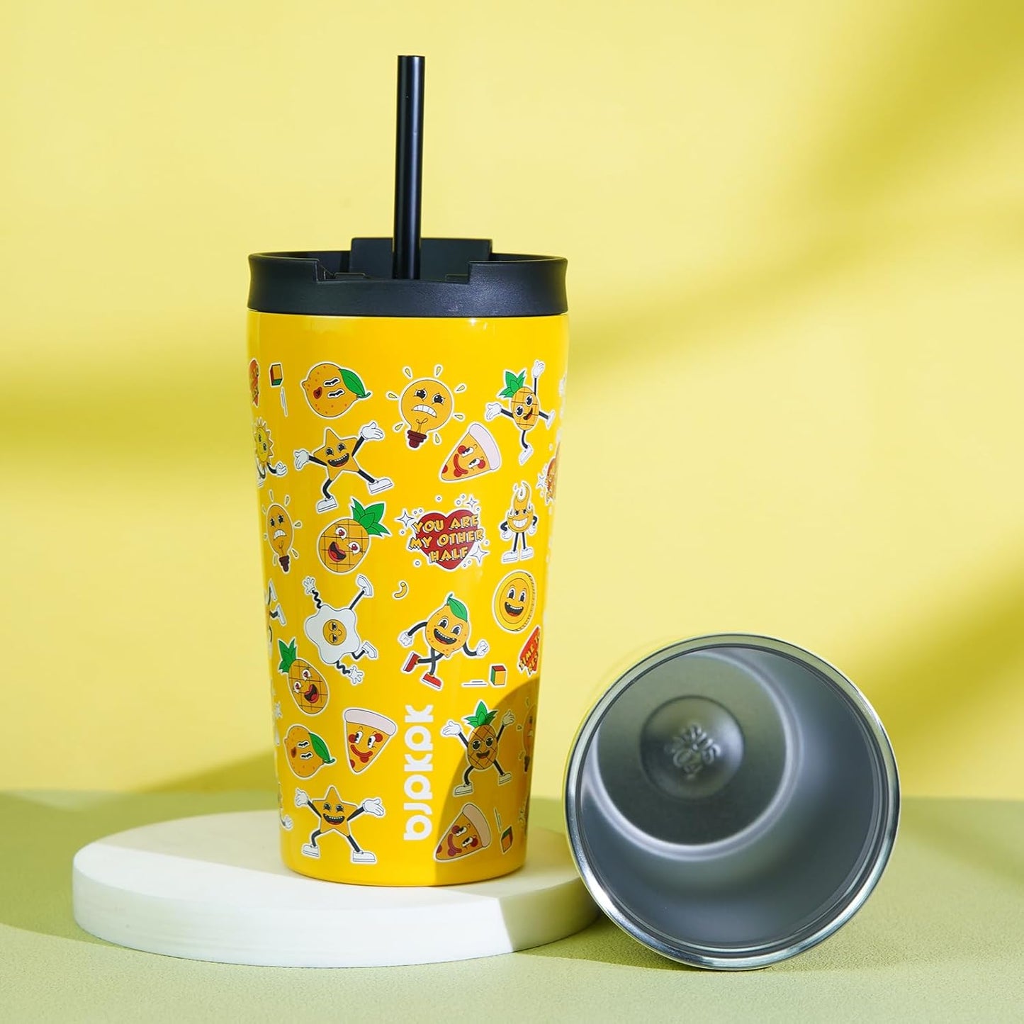BJPKPK 26oz Insulated Tumbler With lid And Straw Stainless Steel Tumblers Travel Coffee Mug Reusable Thermal Cup,Hawaii Fruits Yellow