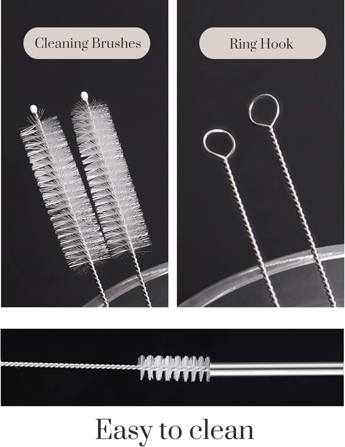 dcieiosul Set of 6 Reusable Metal Straws, 8.5'' Long Stainless Steel Straw with Cleaning Brushes and Case, Drinking for 20 oz Tumblers.