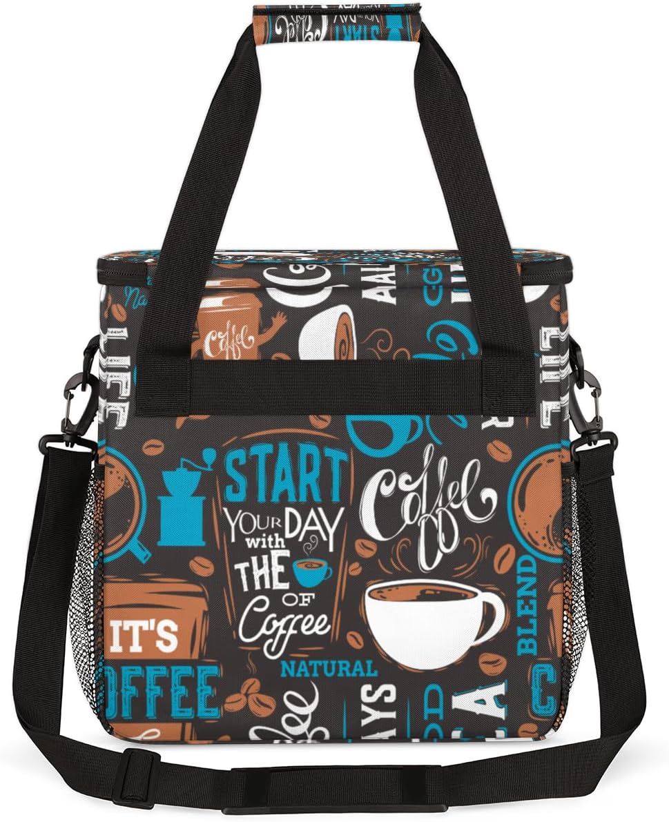 Blue Coffee Cafe Maker Carrying Bag Travel Case Compatible with Keurig K-Mini or K-Mini Plus Portable Single Serve Coffee Brewer Case with Pockets for K-cup Pods