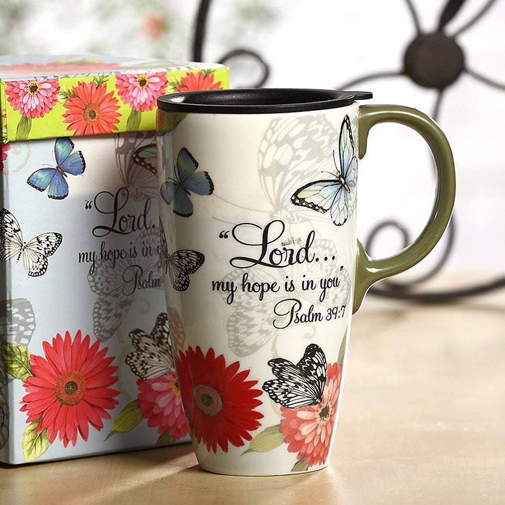 Topadorn Ceramic Latte Mug 17 oz. Coffee Cups with Sealed Lid and Color Box,set of 2