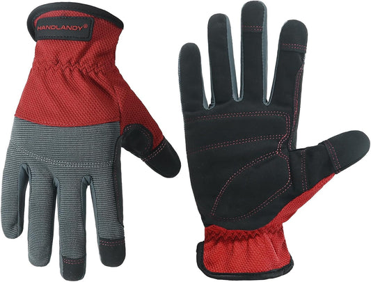 HANDLANDY Work Gloves for Men & Women, Utility Mechanic Working Gloves Touch Screen, Flexible Yard Work Gloves