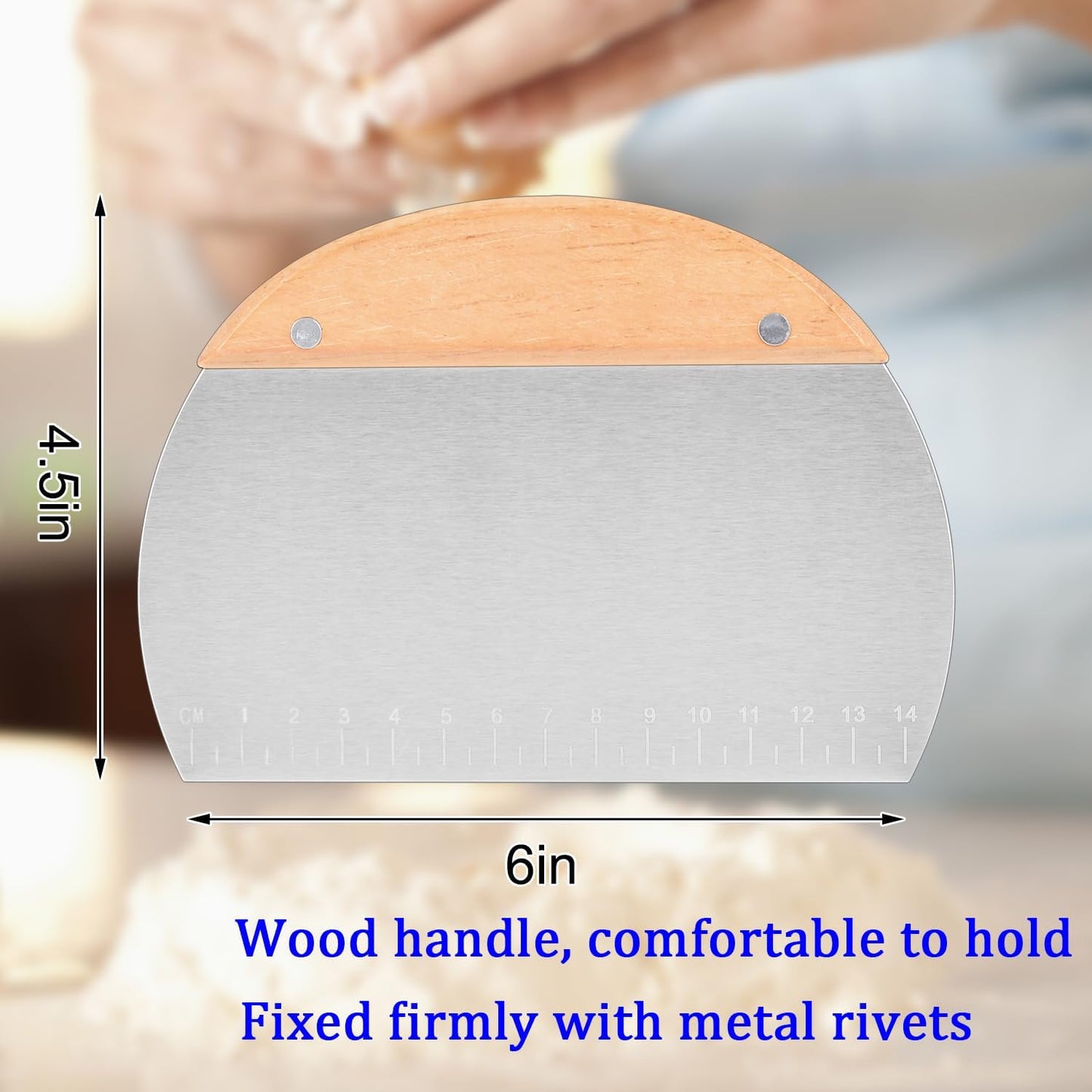 Kichwit 2 Pack 304 Stainless Steel Grill Scrapers with Wood Handle, Dough Scraper, Cake & Pizza Cutter, Multi-Purpose Scraper Tool for Kitchen