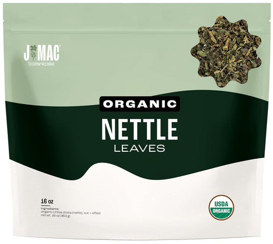 J MAC BOTANICALS Organic Nettle Leaf Herbal Tea - 16 oz (200+ Cups) Certified USDA Organic, Dried stinging nettle tea, 1 Pound Bulk Bag, Urtica dioica