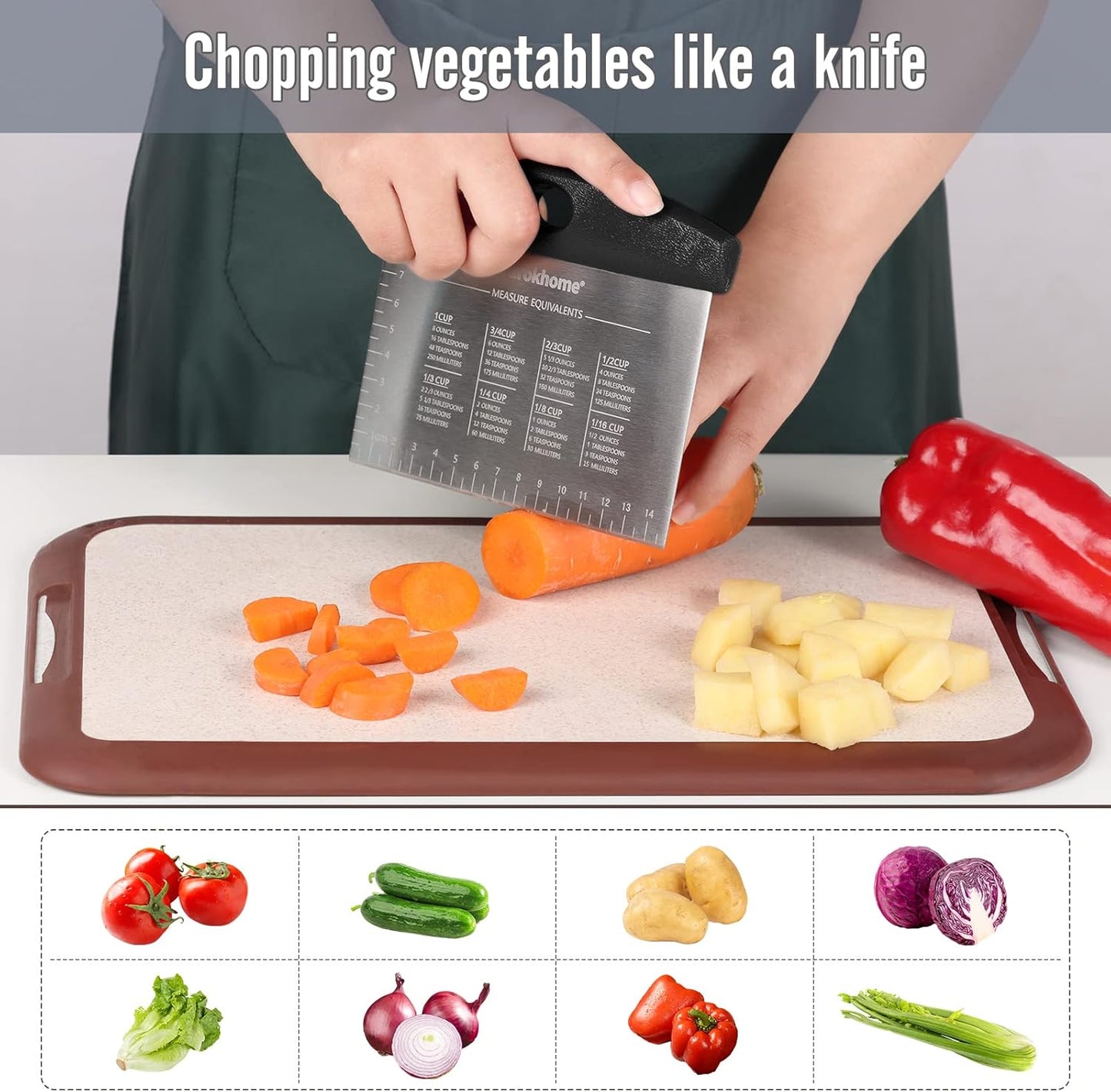 Ourokhome Dough Pastry Bench Cutter Scraper, Stainless Steel Pizza Cutter for Kitchen Baking, Dishwasher Safe, Anti-Wear Laser-Engraved Measuring Scale and Conversion Chart, 2 Pack, Black