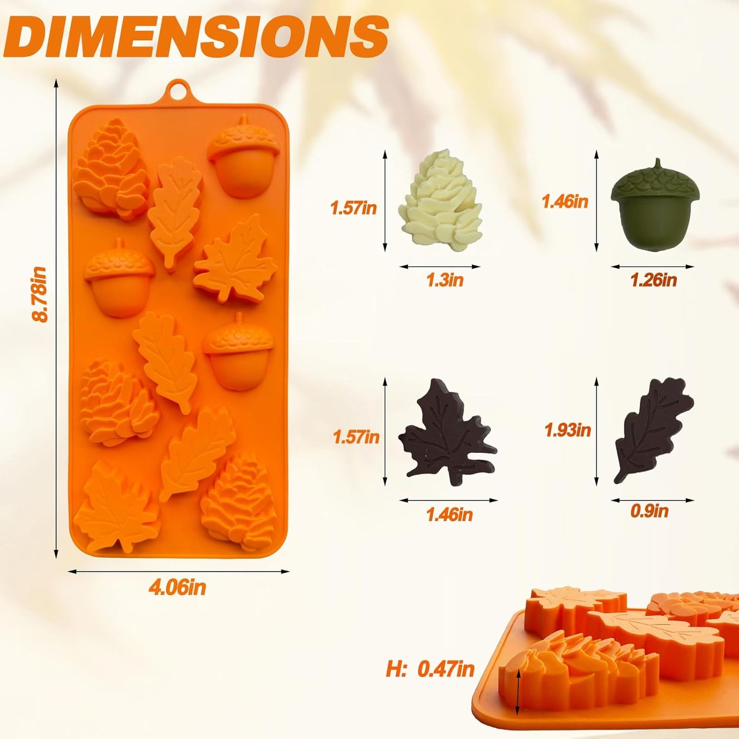 3Pack Fall Chocolate Mold Thanksgiving Silicone Candy Molds Halloween Autumn Harvest Festival Baking Mold Chestnuts, Pine Cones, Maple Leaves Acorn Shape Cake Molds for Cake Cupcake Toppers