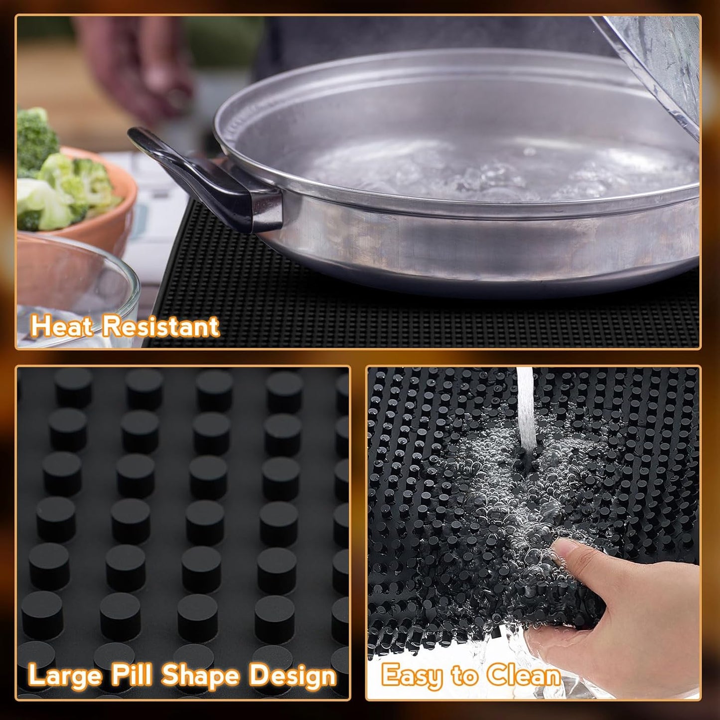 Tioncy 6 Pcs Bar Mat for Countertop 6 x 12 Inch Non Slip Rubber Mat Service Spill Cocktail Bartending Coffee Bar Mats for Hot Dishes Restaurants Barbershop Clippers Hot Pads, Black