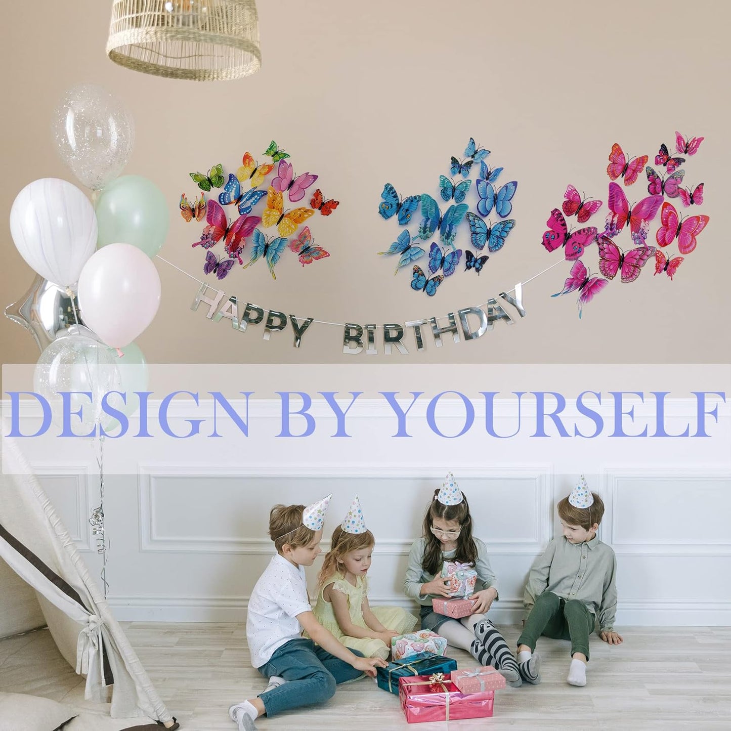 Butterfly Wall Decor 24/48 PCS, 3D Butterflies Stickers for Party Decorations with Magnets (Purple&red, 24)