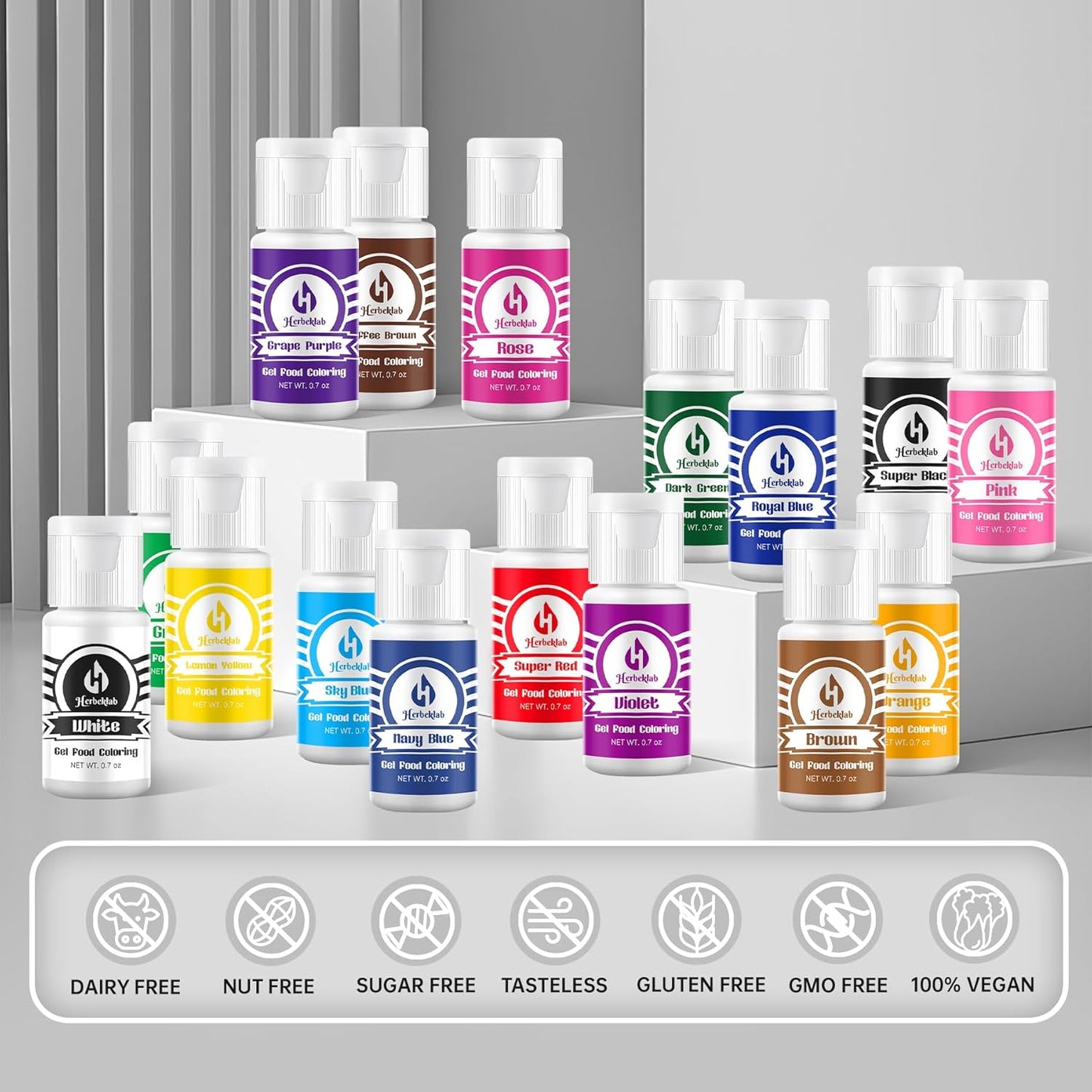 Gel Food Coloring - Herbeklab 24 Colors x 0.7 oz Concentrated Gel Based Food Dye Vibrant Icing Colors Neon Food Color for Baking Cake Decorating Cookies