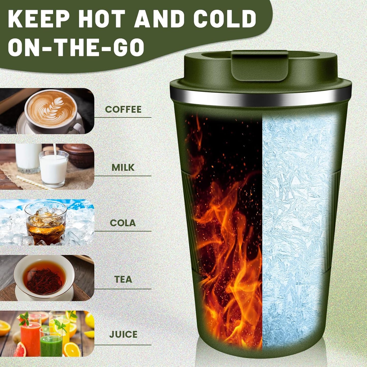 Insulated Coffee Tumblers with Flip Lid 12oz / 17oz, Stainless Steel Travel Coffee Mug Leak Proof, Vacuum Insulated Coffee Mug Reusable Cup, Keeps Cold and Hot for Coffee Tea