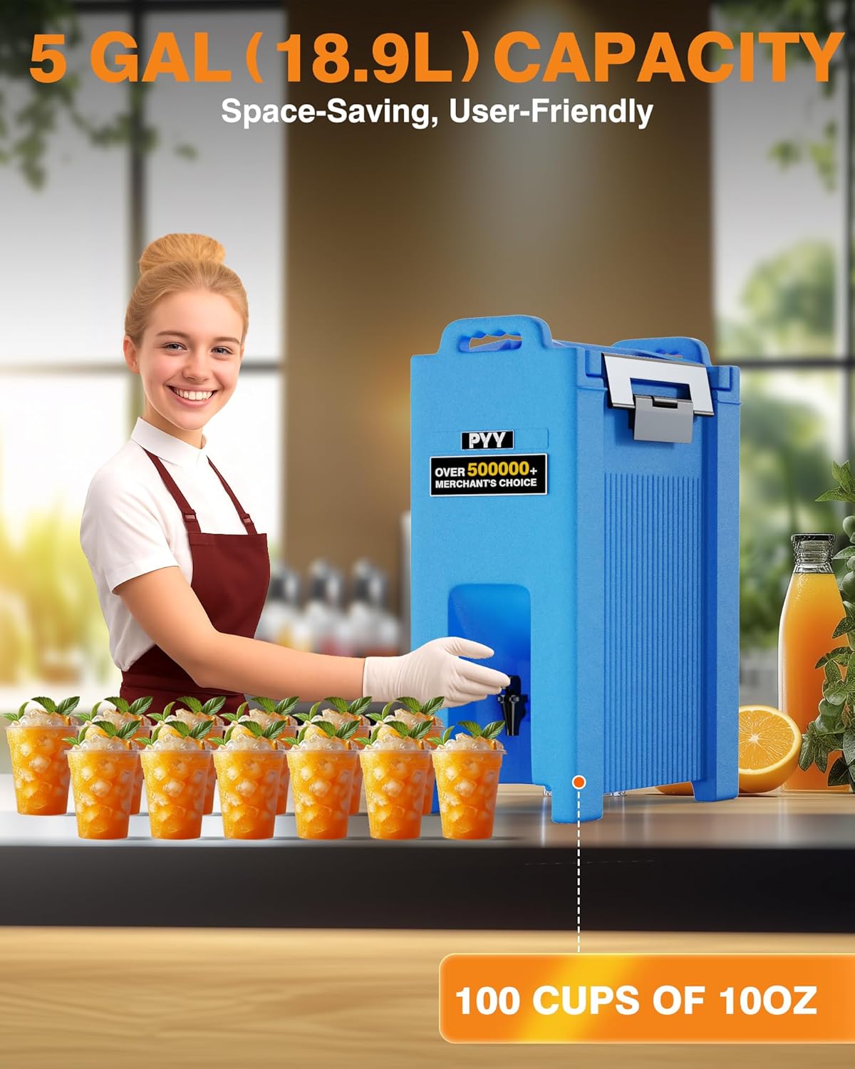 PYY Insulated Beverage Dispenser 5 Gallon, Hot and Cold Drink Water Coffee Carrier with Spigot Handle and Stand, Commercial Thermal Container for Chocolate Cocoa Iced Juice Tea Milk Restaurant Party