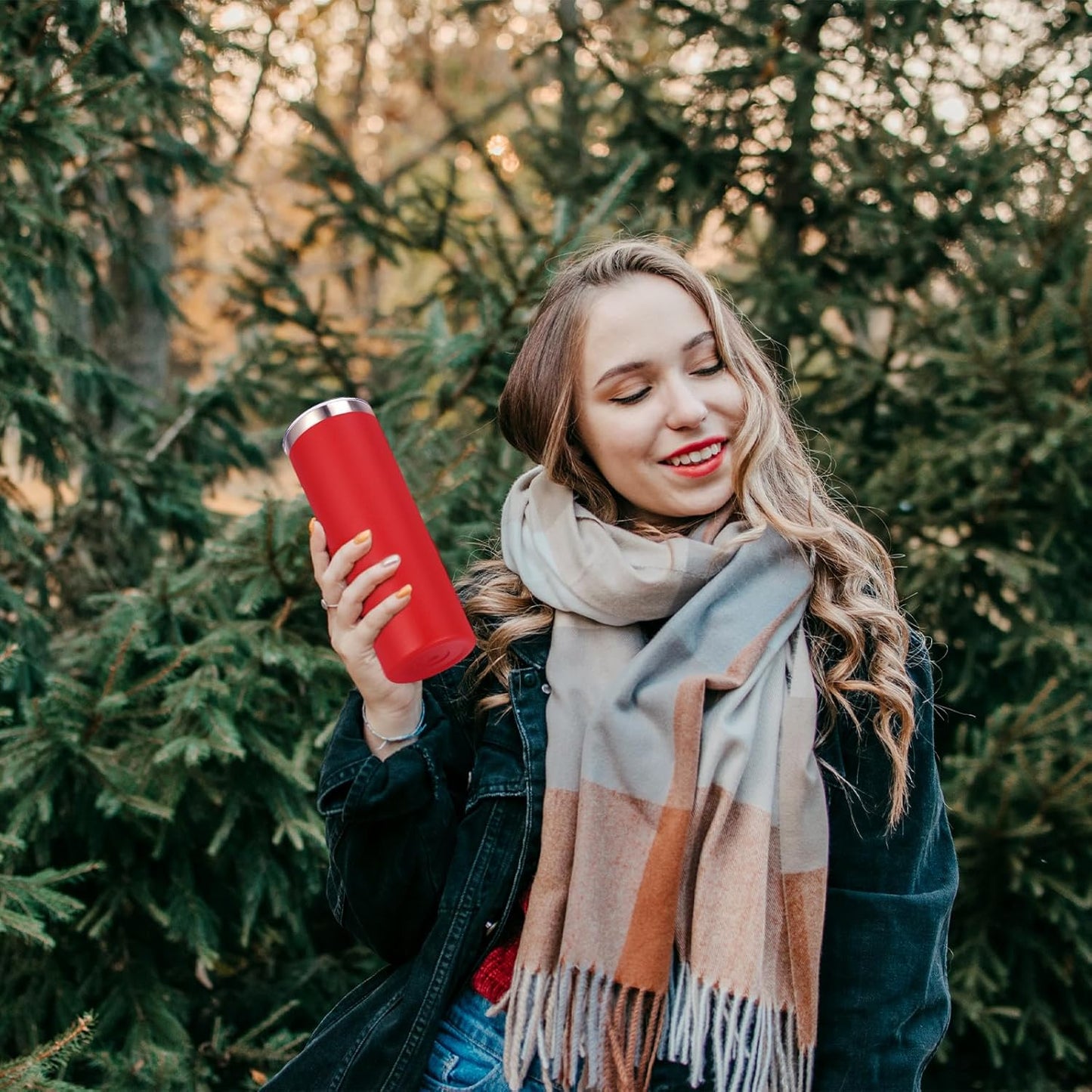 VEGOND 20 oz Stainless Steel Skinny Tumbler with Lids and Straws, 20oz Vacuum Insulated Slim Tumbler Cup, Double Wall Travel Tumblers Bulk for Cold Hot Drinks, Red 12 Pack