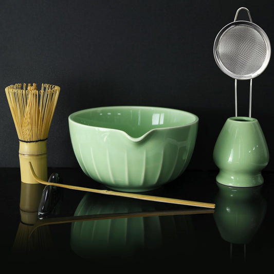 7 Pieces Matcha Whisk Set - Ceramic Matcha Kit with Bowl, Whisk, Holder, Bamboo Scoop, Rest, Sifter, and Tea Towel – Elegant Matcha Gift Set for Women