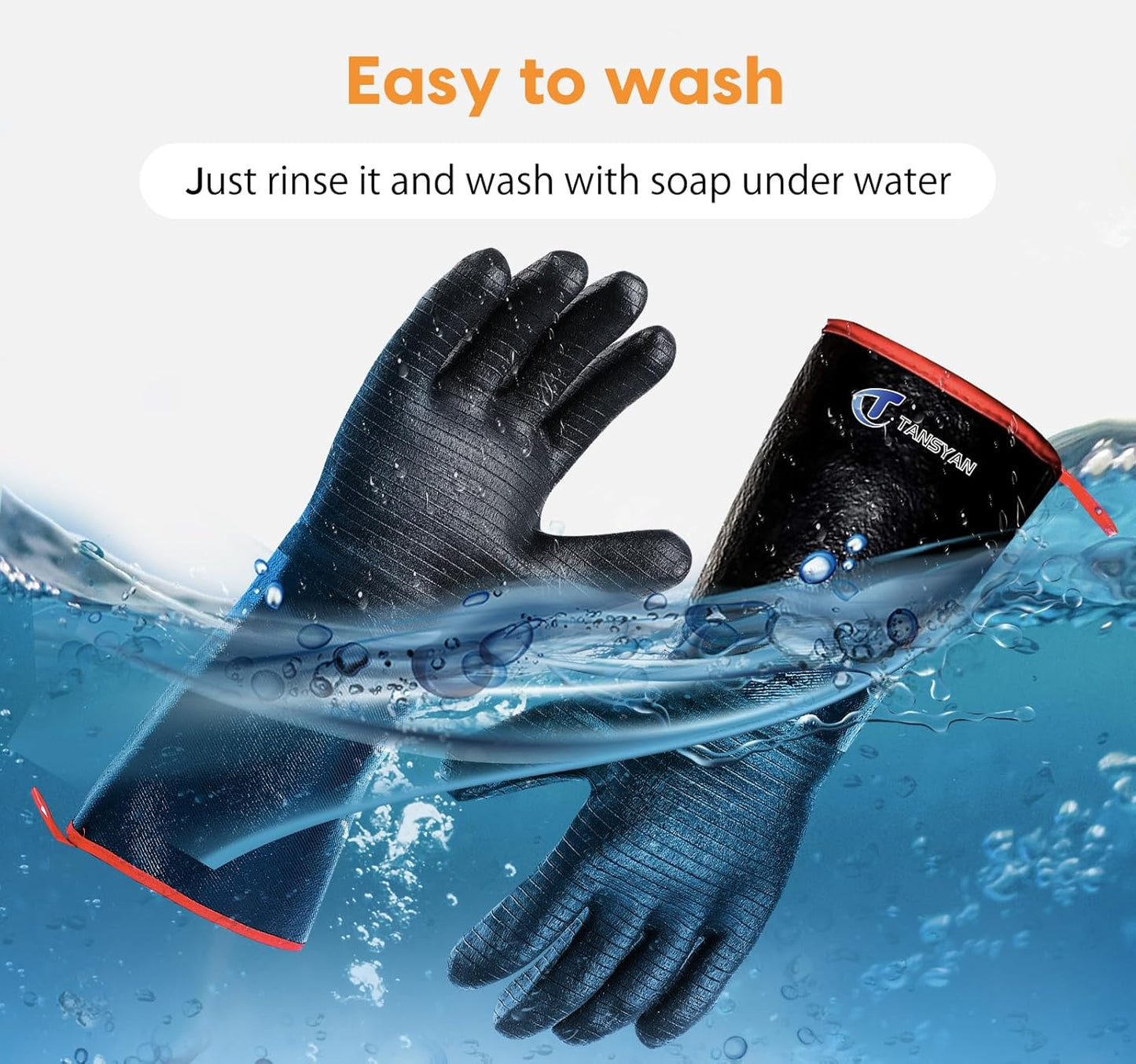 932°F Extreme Heat Resistant Gloves for Tansyan Grill BBQ, Waterproof Long Sleeve Pit Grill Gloves for Fryer, Baking, Oven,Smoker,Fireproof, Oil Resistant Neoprene Coating（14-Inch ）