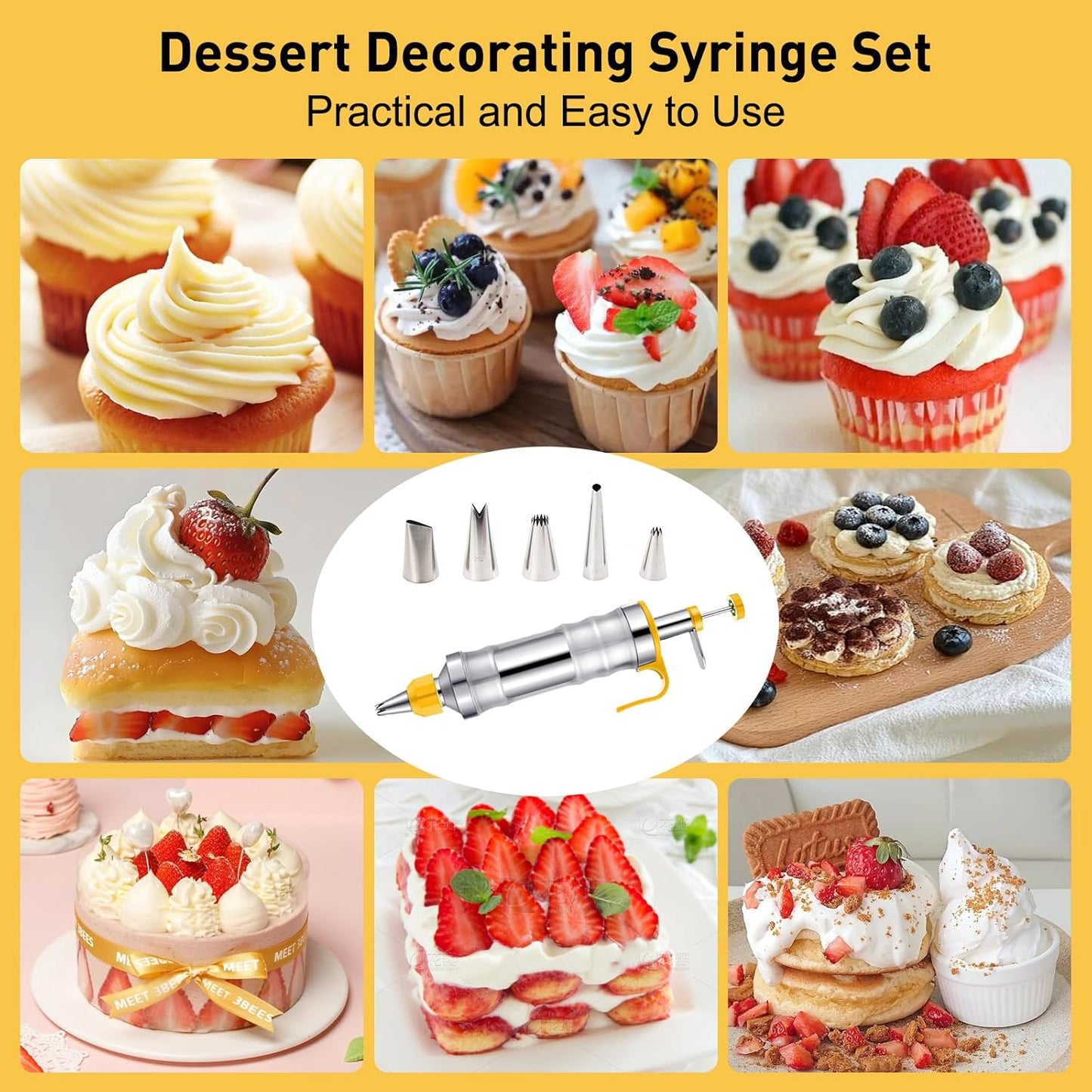 19-Piece Cake Decorating Kit with 6 Stainless Steel Piping Tips, Reusable Frosting Gun, Icing Bags & Tools for Cakes, Cupcakes, Cookies, Bread – Professional Baking Supplies for Beginners & Experts