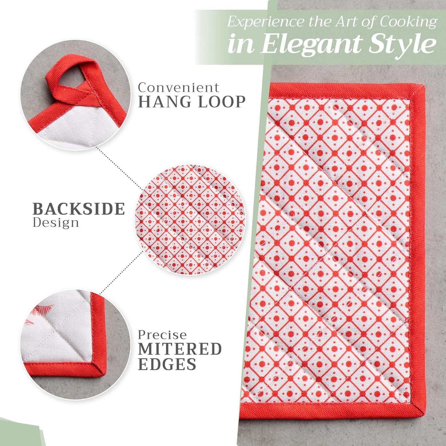 Maison d' Hermine Pot Holders 100% Cotton Heat Resistant Potholders 8" x 8" Hot Pads with Loop BBQ, Cooking, Baking, Grilling, Kitchen, Handling Hot Pans (Pack of 1, Winter Jouy)