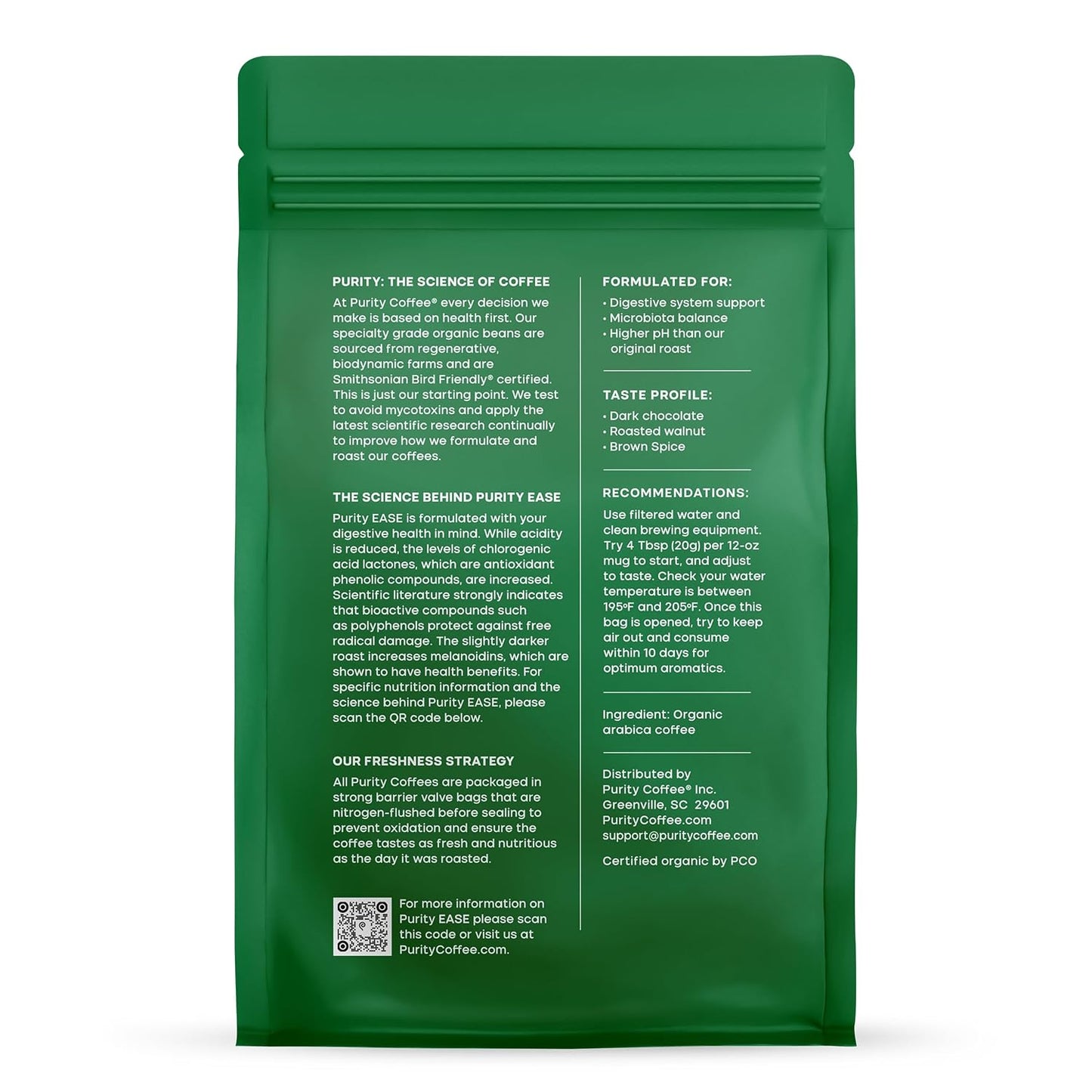 Purity Coffee EASE Dark Roast Ground Coffee for Low Acidity - USDA Organic and Third-Party Tested for Antioxidants, Mold, Mycotoxins and Pesticides - 12oz (Purity Ease, dark_roast) | Ground| EASE