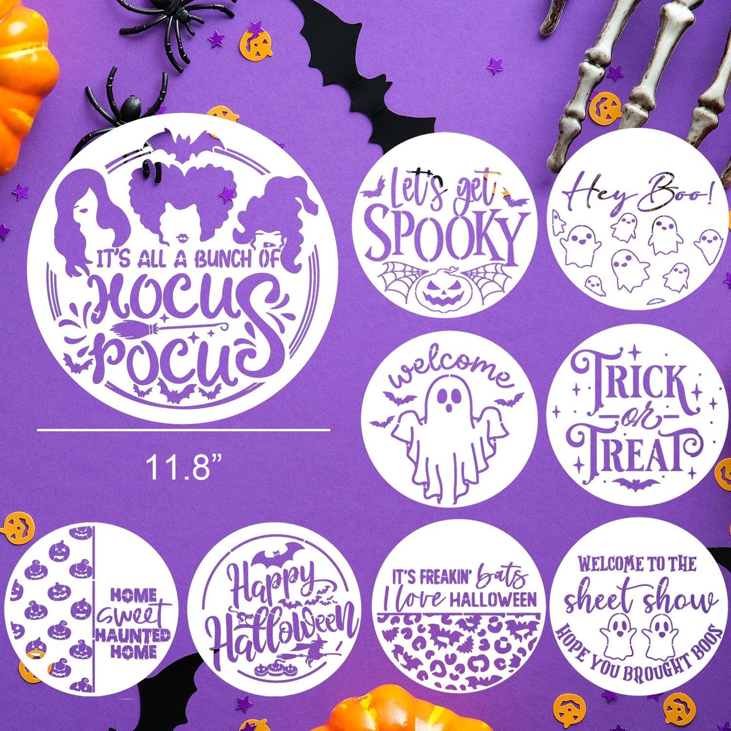 Halloween Stencils for Painting on Wood 12” Large Halloween Stencil Hey Boo Trick or Treat Hocus Pocus Templates for Door Hanger Porch Sign Shirt Painting