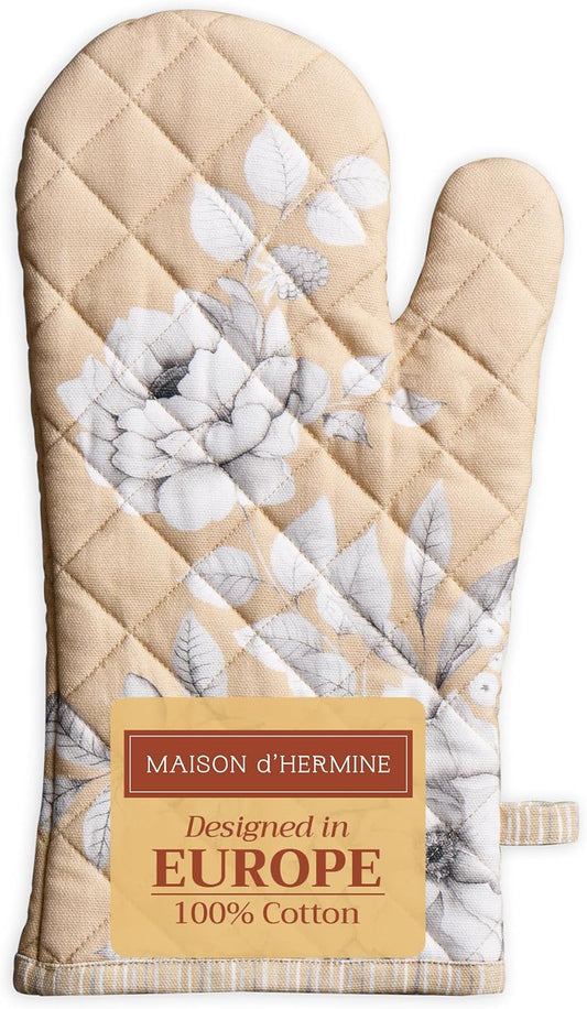 Maison d' Hermine Oven Gloves 100% Cotton Oven Mitt 7" x 13" with Loop Heat Resistant, BBQ, Cooking Gloves, Baking, Grilling, Kitchen, Handling Hot Pans (Pack of 1, Pretty Autumn)