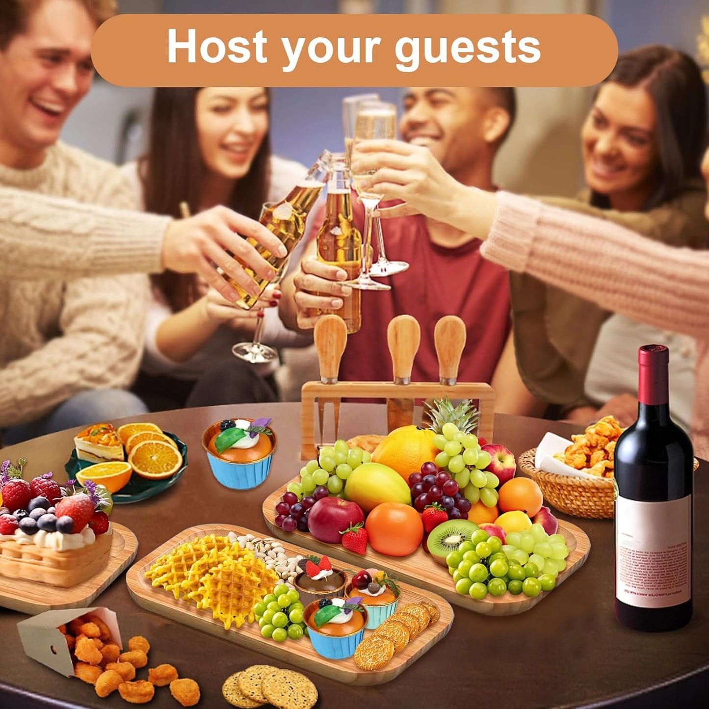 2 Pack Bamboo Trays Cheese Plate,10 Inch Rectangular Food Serving Saucer Wood Platte for Serving Food for Charcuterie Tea Coffee Snack Bread Fruit Appetizer Plant Pot