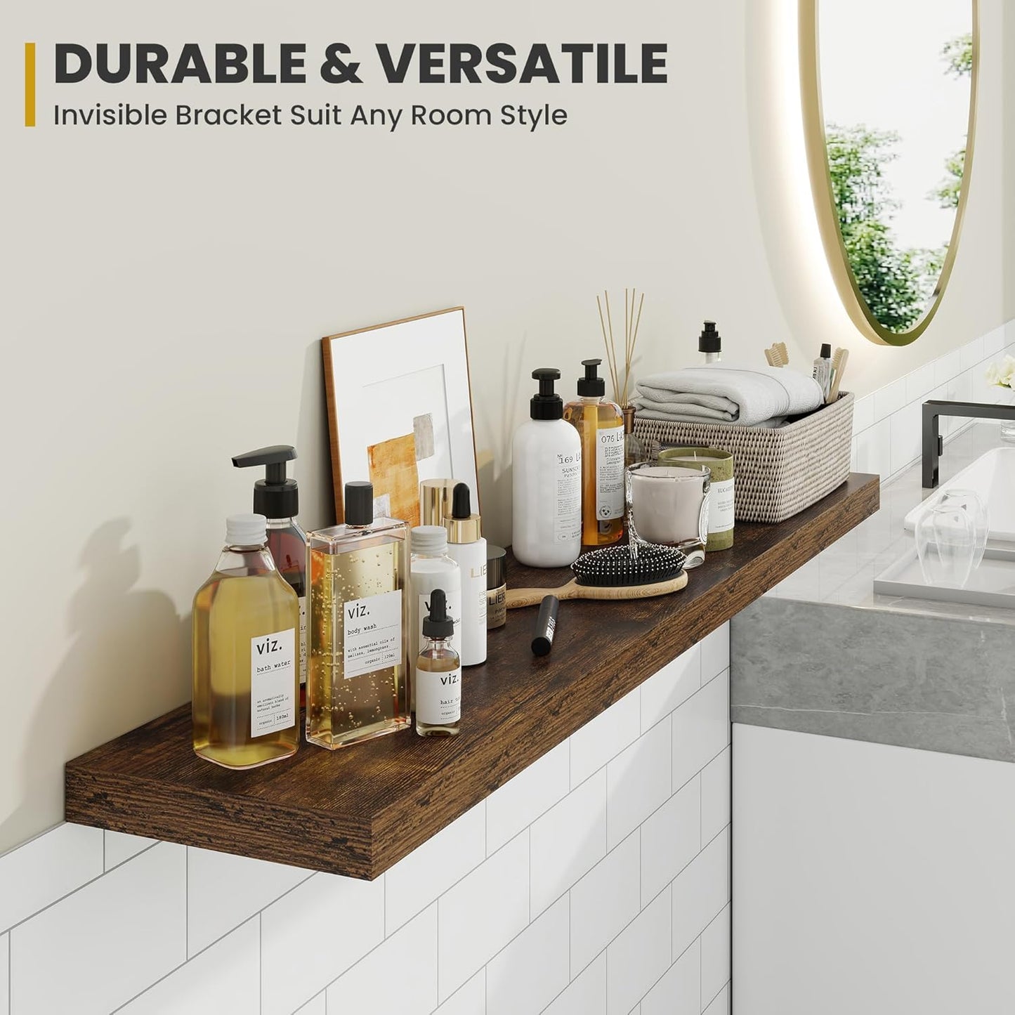 30 Inch Floating Shelves, 9.3" Deep Floating Shelf Wall Mounted, 30" Wall Shelves, Rustic Deep Bookshelf, Large Display Shelves & Storage Shelves for Bedroom, Living Room, Brown, Set of 2