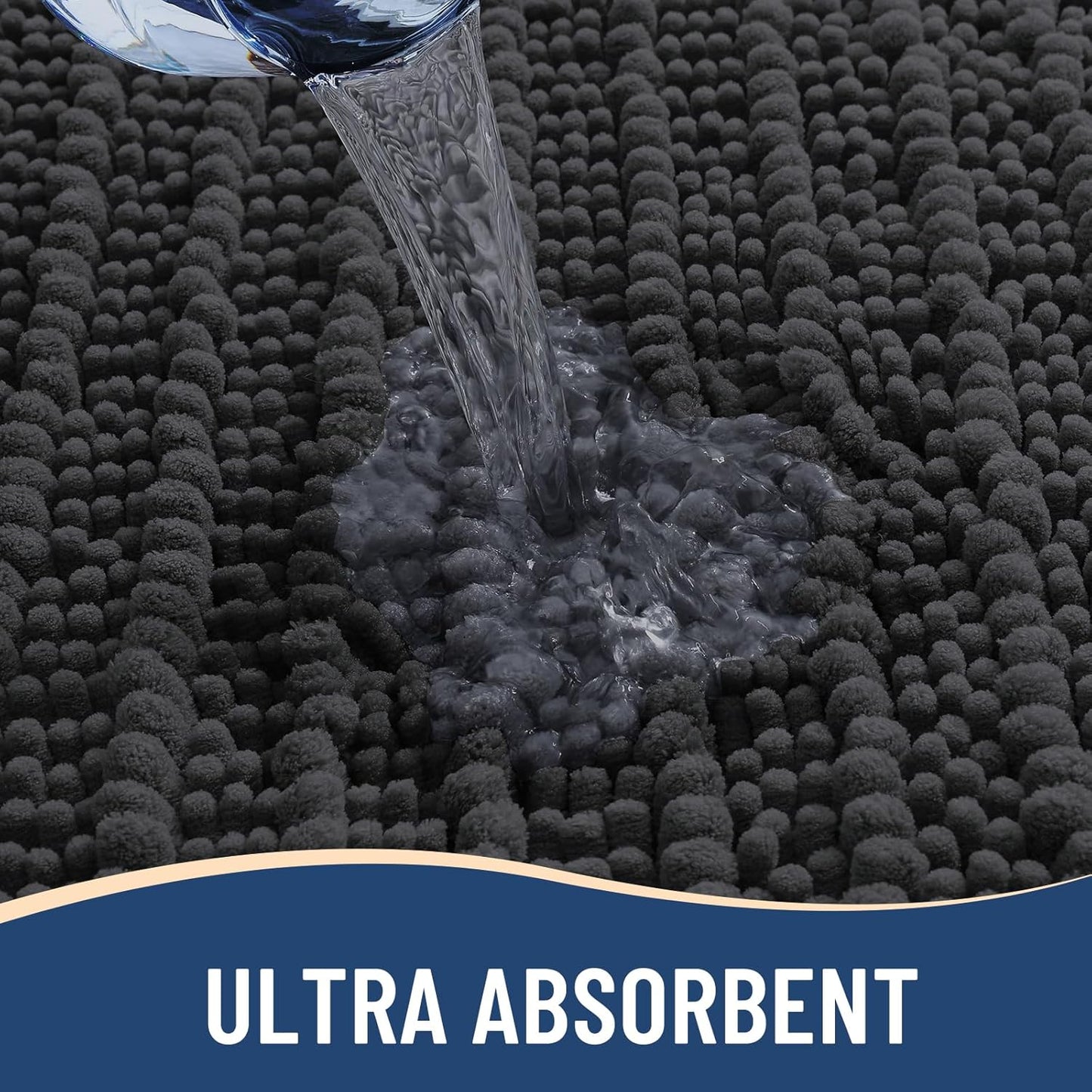 Arotive Luxury Chenille Bathroom Rug Mat, Extra Soft Thick Absorbent Shaggy Bath Rugs, Non-Slip Machine Wash Dry, Plush Bath Mats for Bathroom, Shower and Tub, 50x30, Dark Grey