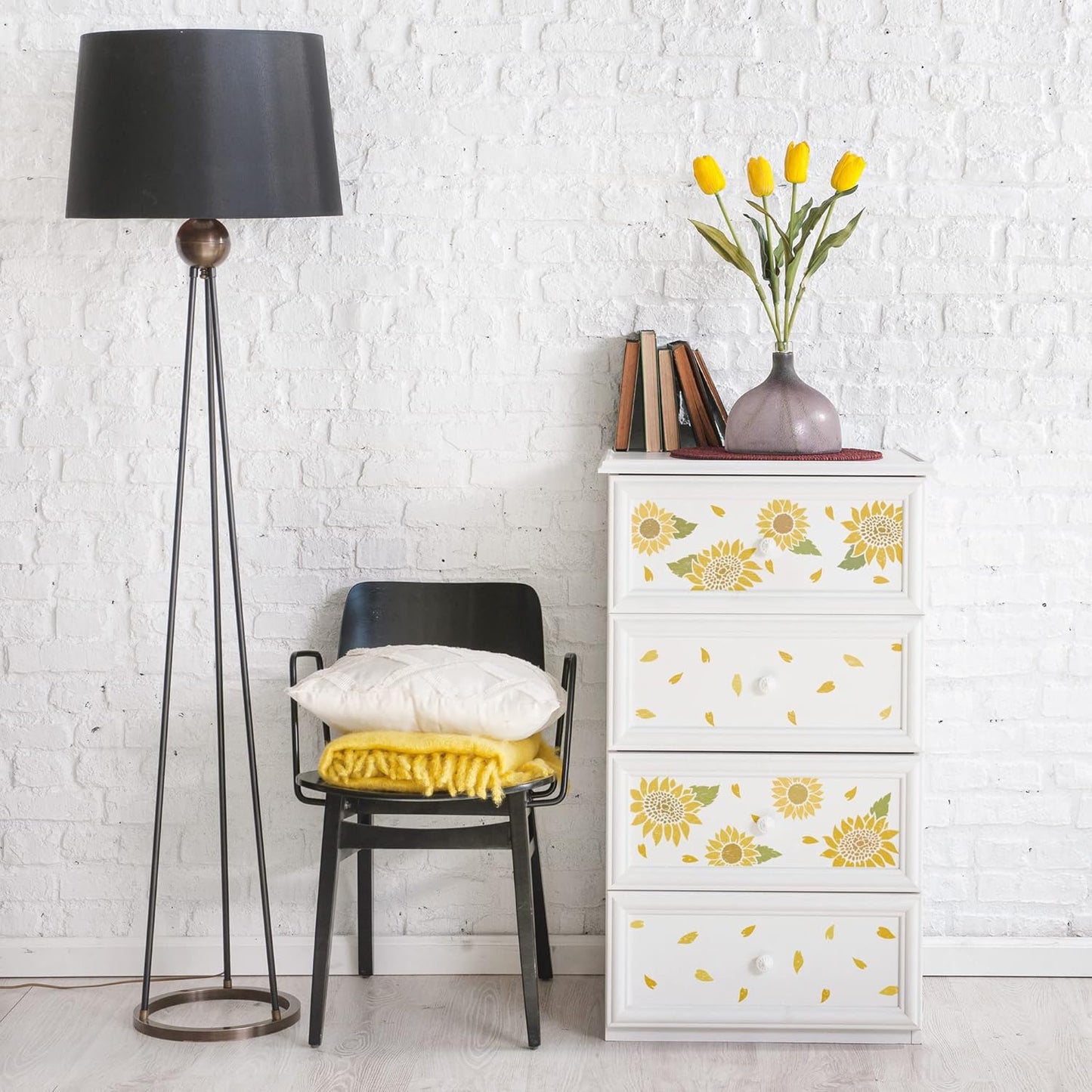 NAKLEO DIY Reusable Plastic Stencil - 21x30cm / 8.3” x 11.7” - Sunflowers Leaf Nature - Art Craft Wall Painting Pattern Template Scrapbooking Decoupage - Fabric Furniture Wood