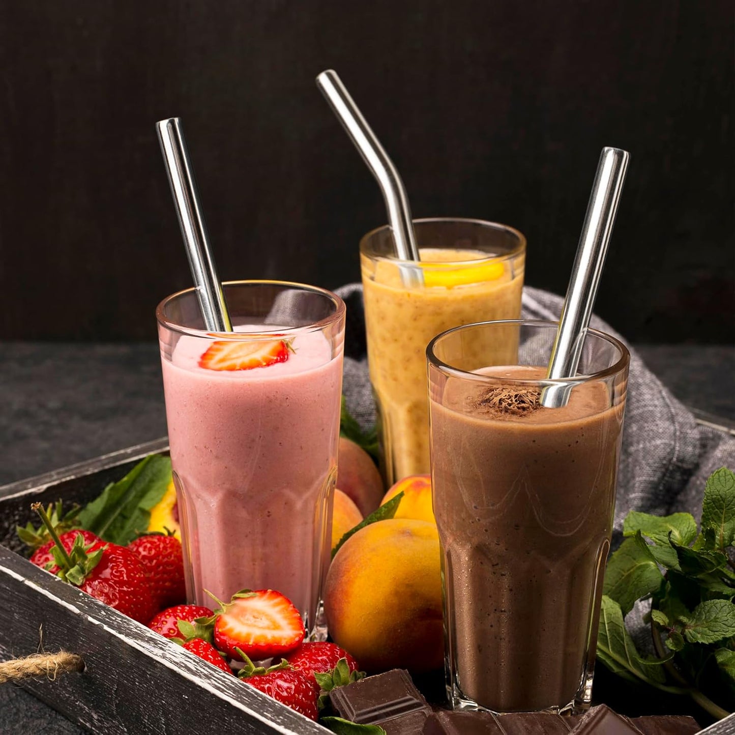 Metal Smoothie Straws Reusable, 0.4'' Extra Wide Stainless Steel Drinking Straws for Milkshake, Smoothie, Thick Beverages, Cleaning Brush