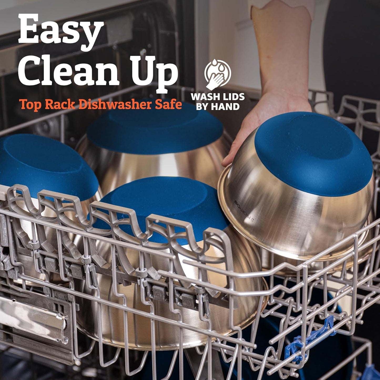 Priority Chef Premium Mixing Bowls With Airtight Lids Set, Thicker Stainless Steel Mixing Bowl Set, Large Prep Metal Bowls with Lids, Nesting Bowls for Kitchen, 1.5/2/3/4/5 Qrt, Blue