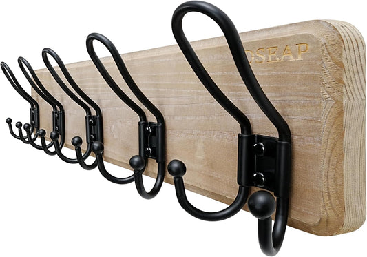 Dseap Coat Rack Wall Mounted - Heavy Duty Farmhouse Rustic Wall Coat Hanger with 5 Wire Hooks for Clothes Hat Jacket Towel, RusticWire, J1-5A, Weathered Brown & Black