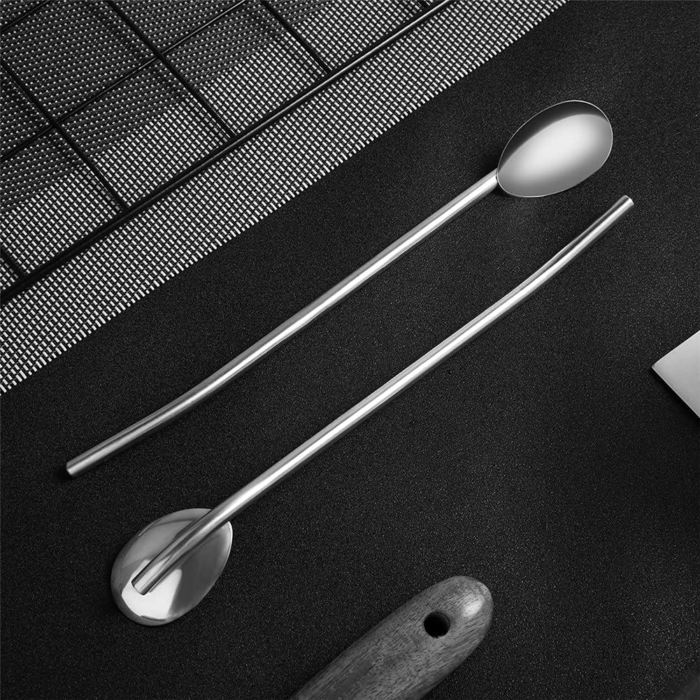 2Pcs Stainless Steel Straws Spoons, Reusable Metall Straws Spoon with 1 Cleaning Brushes,2 in 1 Snow Cone Straws Drinking Reusable Stainless Steel Ice Tea Long Spoons Straws for Cocktail Milkshake (2)