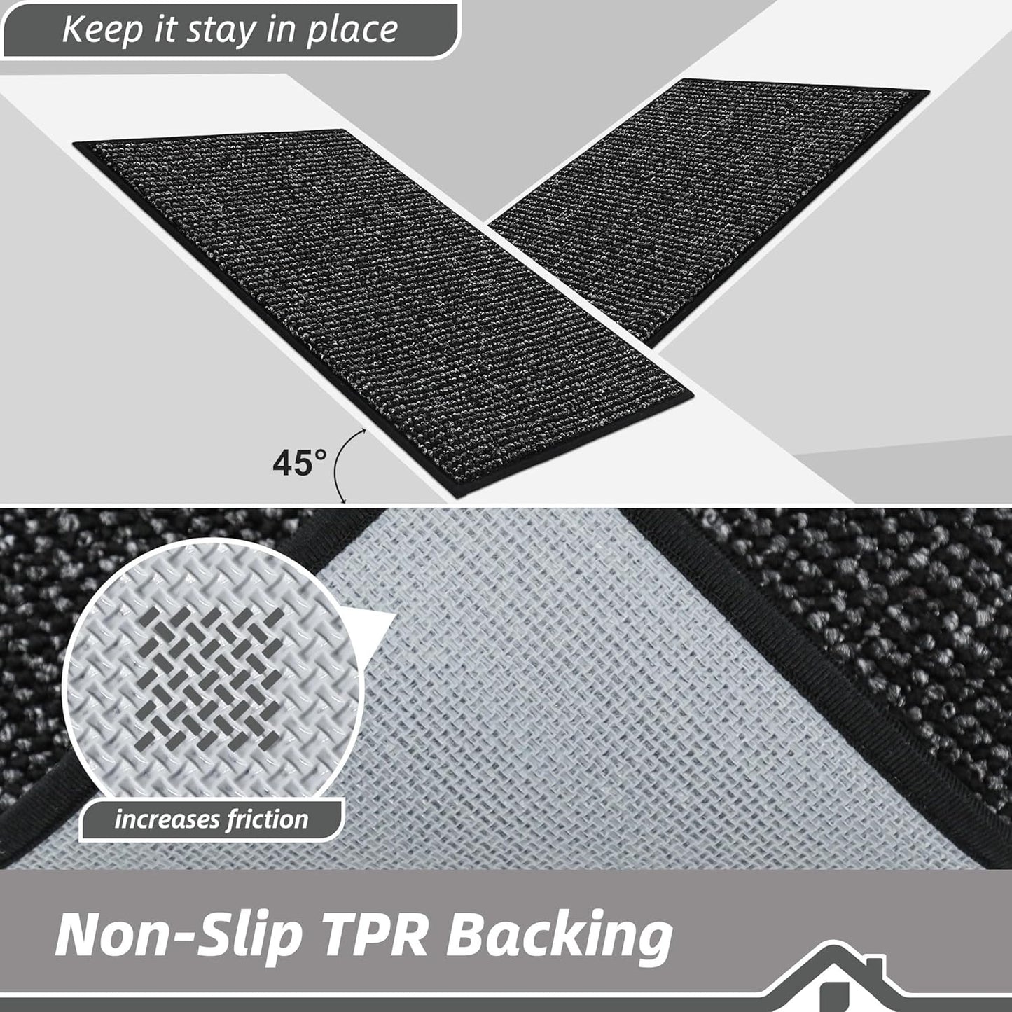 BEQHAUSE Dirt Trapper Door Mat 24" x 36", Non-Slip Washable Doormats Entrance Mat, Dirt Resistant and Absorbent Welcome Mat, Low Profile Floor Mats for Front Back Door and Entryway, Black
