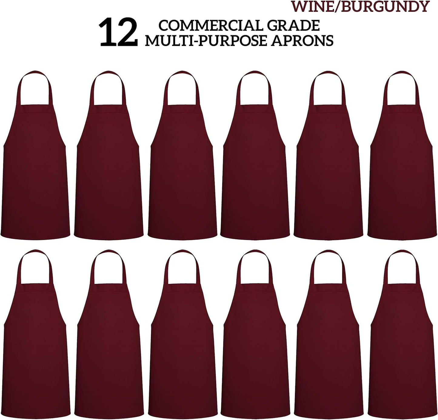 GREEN LIFESTYLE 12 Pack Professional Chef Apron – Grilling Aprons for Men, Waterproof Cooking Apron for BBQ, Work or Restaurant Use, Kitchen Aprons for Women – Burgundy, No Pockets