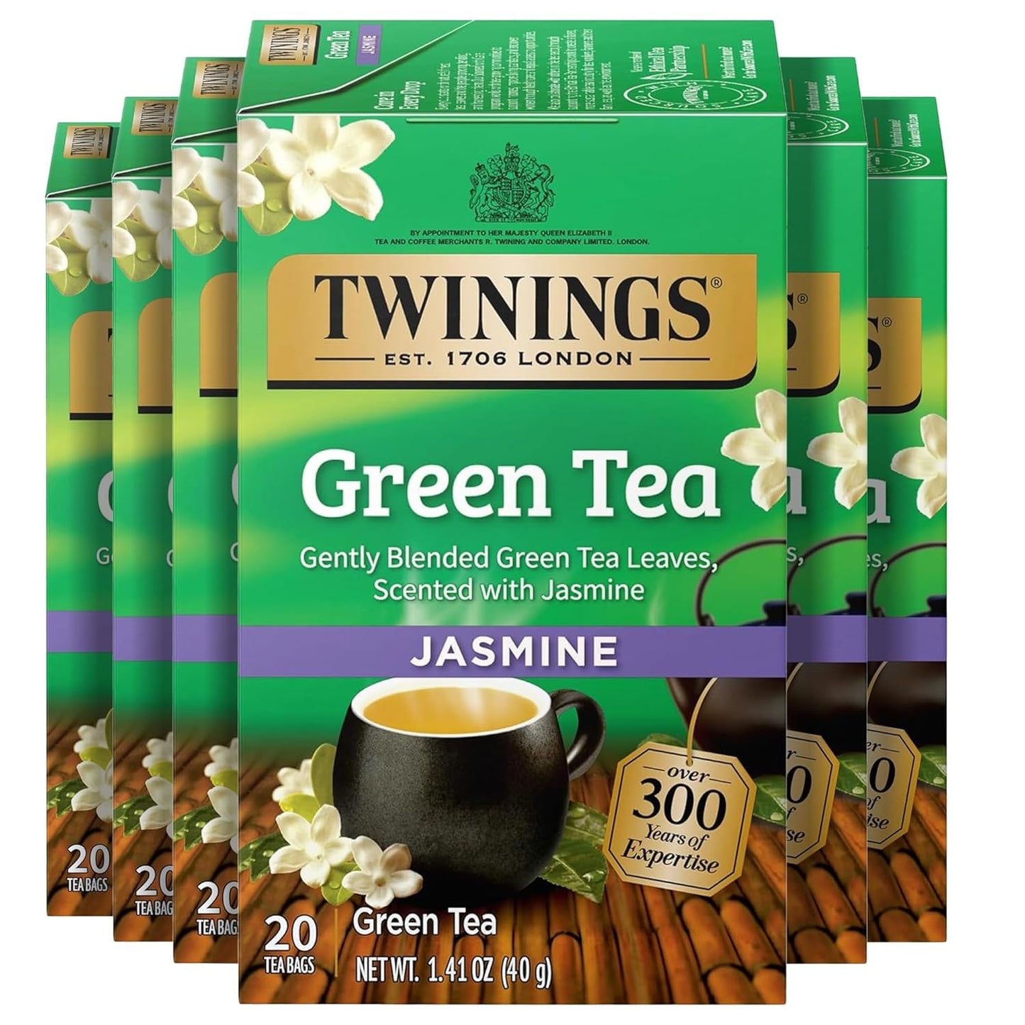 Twinings Green Tea with Jasmine Individually Wrapped Bags, 20 Count (Pack of 6), Fragrant Floral Scent, Caffeinated, Enjoy Hot or Iced, 120 Teabags