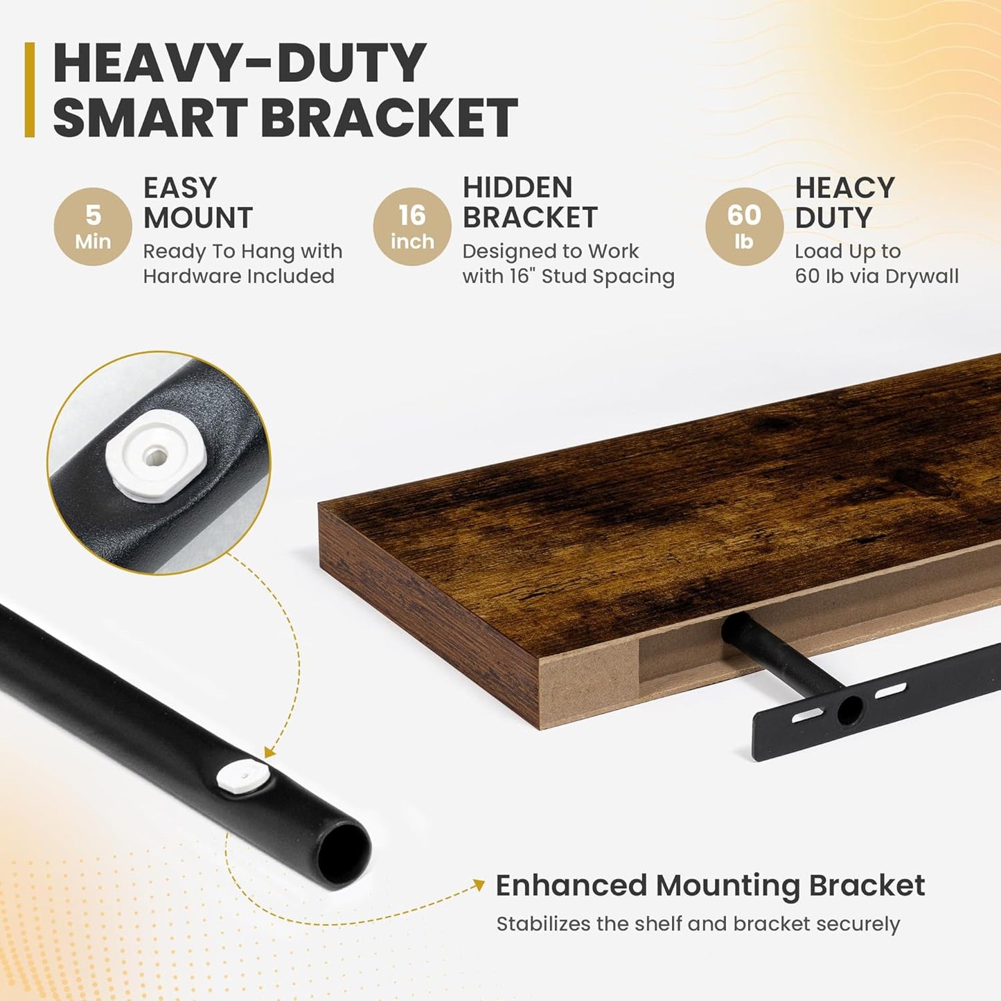 36 Inch Floating Shelves, 9.3" Deep Floating Shelf Wall Mounted, 36" Wall Shelves, Rustic Deep Bookshelf, Large Display Shelves & Storage Shelves for Bedroom, Living Room, Brown, Set of 2