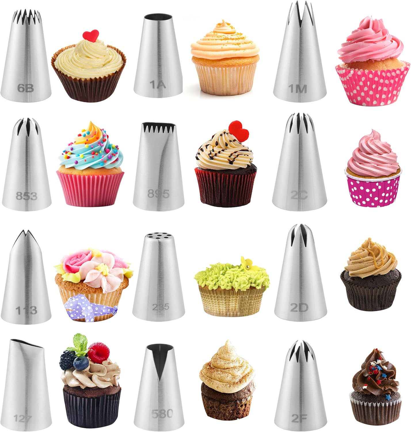 12PCS Piping Tips Set, Food Grade and Premium Stainless Steel Large Piping Tips for Baking Cupcakes, Cake Decorating, Pastries, Sturdy and Long-lasting