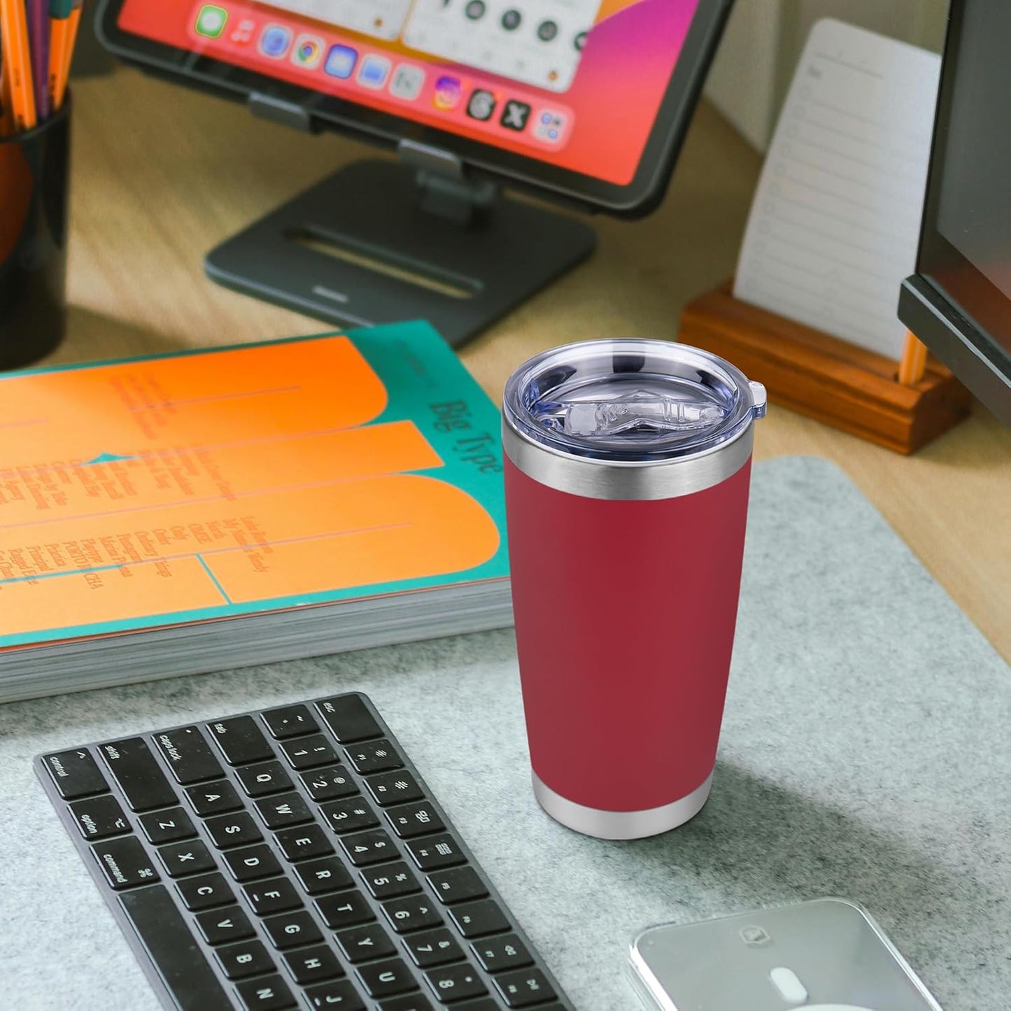 20 oz Tumbler Stainless Steel Tumblers Bulk with Lid Double Wall Insulated Coffee Tumbler Cups for Hot & Cold Drinks Powder Coated Travel Coffee Tumbler Mug Metal (Red, 12 pack)