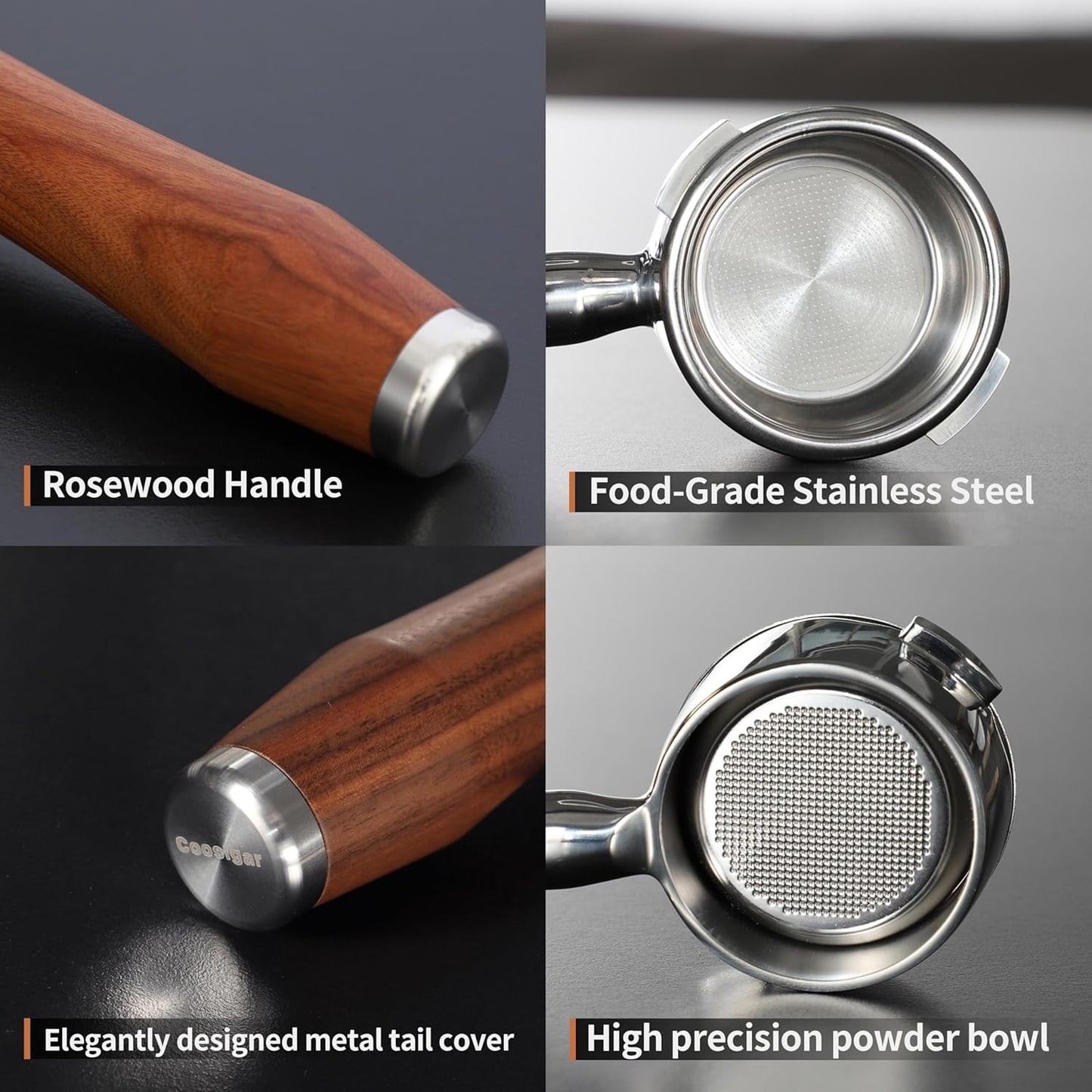 58mm Bottomless Portafilter | Fits for Gaggia machines| Stainless Steel portafilter and Rosewood Handle|Espresso Machine Accessories(Rosewood)