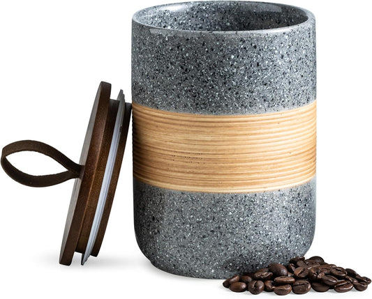 Airtight Coffee Storage Container Jar with Lid, Ceramic Kitchen Food Storage Jars for Spice Sugar Cookie, Coffee Bean Stackable Decorative Jars for Housewarming, Grey & 28oz