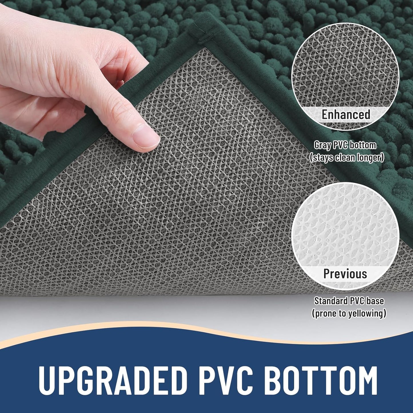 Arotive Luxury Chenille Bathroom Rug Mat, Extra Soft Thick Absorbent Shaggy Bath Rugs, Non-Slip Machine Wash Dry, Plush Bath Mats for Bathroom, Shower and Tub, 44x32, Dark Green