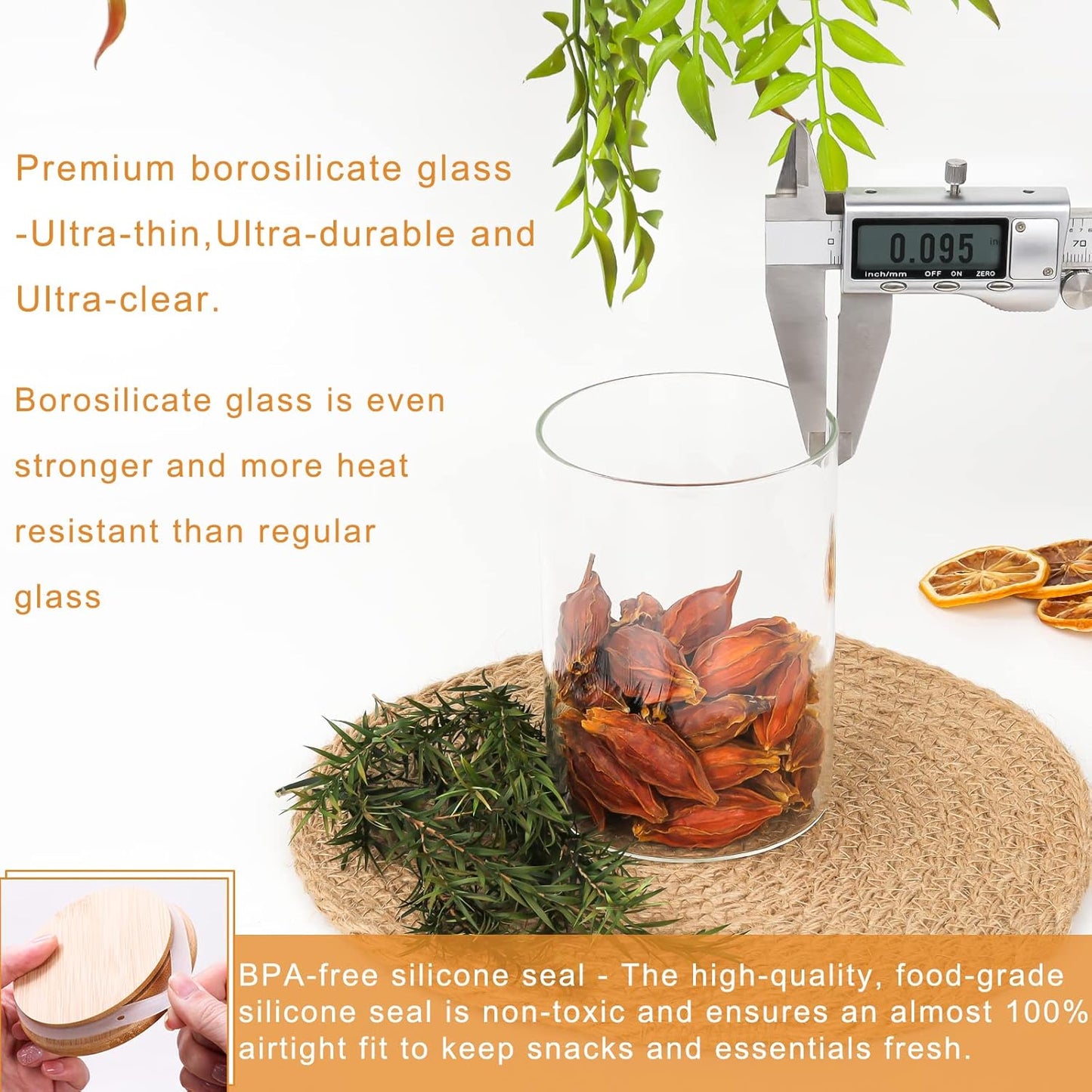 Glass Food Storage Containers Jars with Airtight Bamboo Lid 30 oz 8 pcs, 890 ml Pantry Organization Jar, Glass Terrarium with Lid, Spice, Flour and Sugar Container, Canister Set for Kitchen Counter