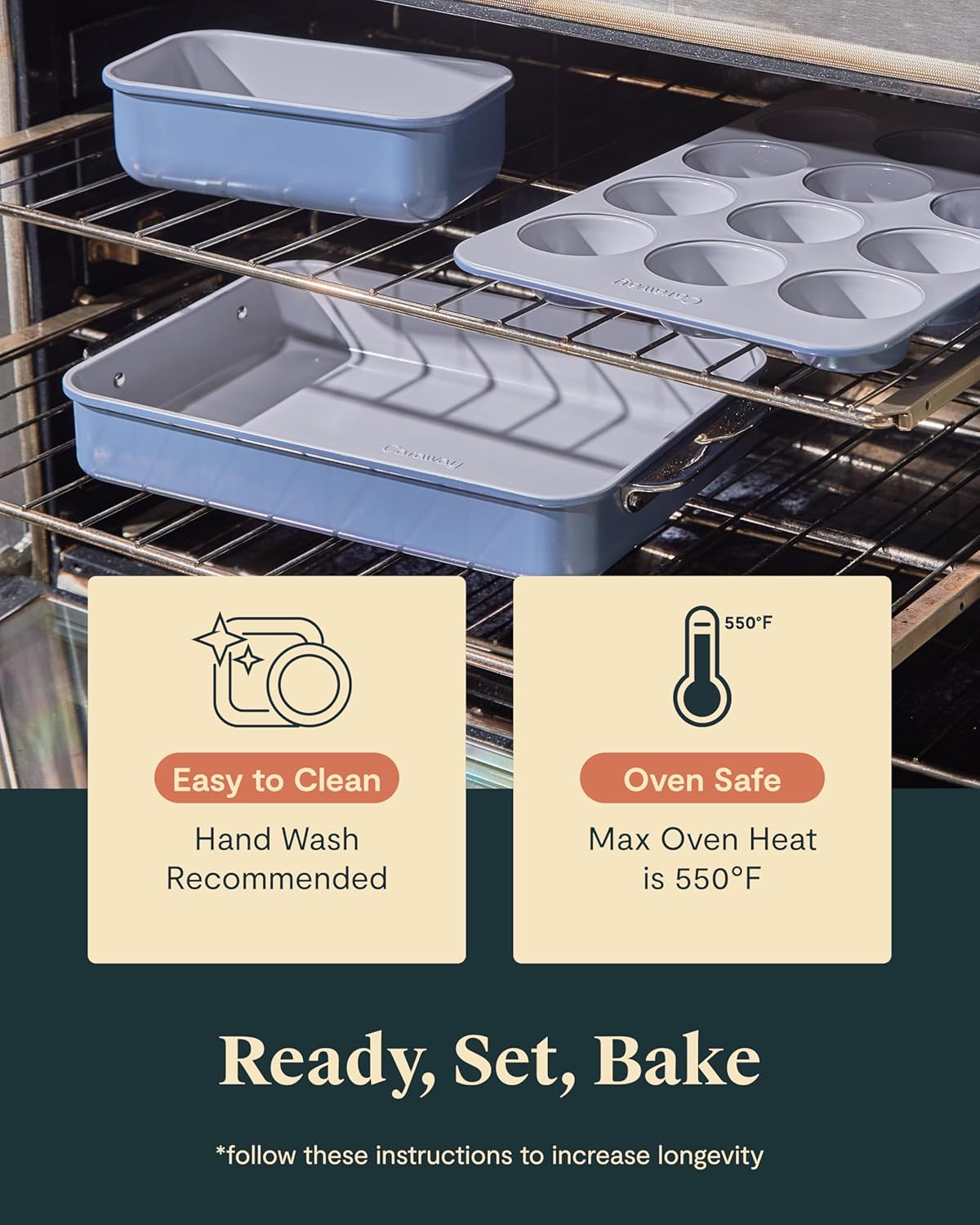 Caraway Nonstick Ceramic Bakeware Set (11 Pieces) - Baking Sheets, Assorted Baking Pans, Cooling Rack, & Storage - Aluminized Steel Body - Non Toxic, PTFE & PFOA Free - Marigold
