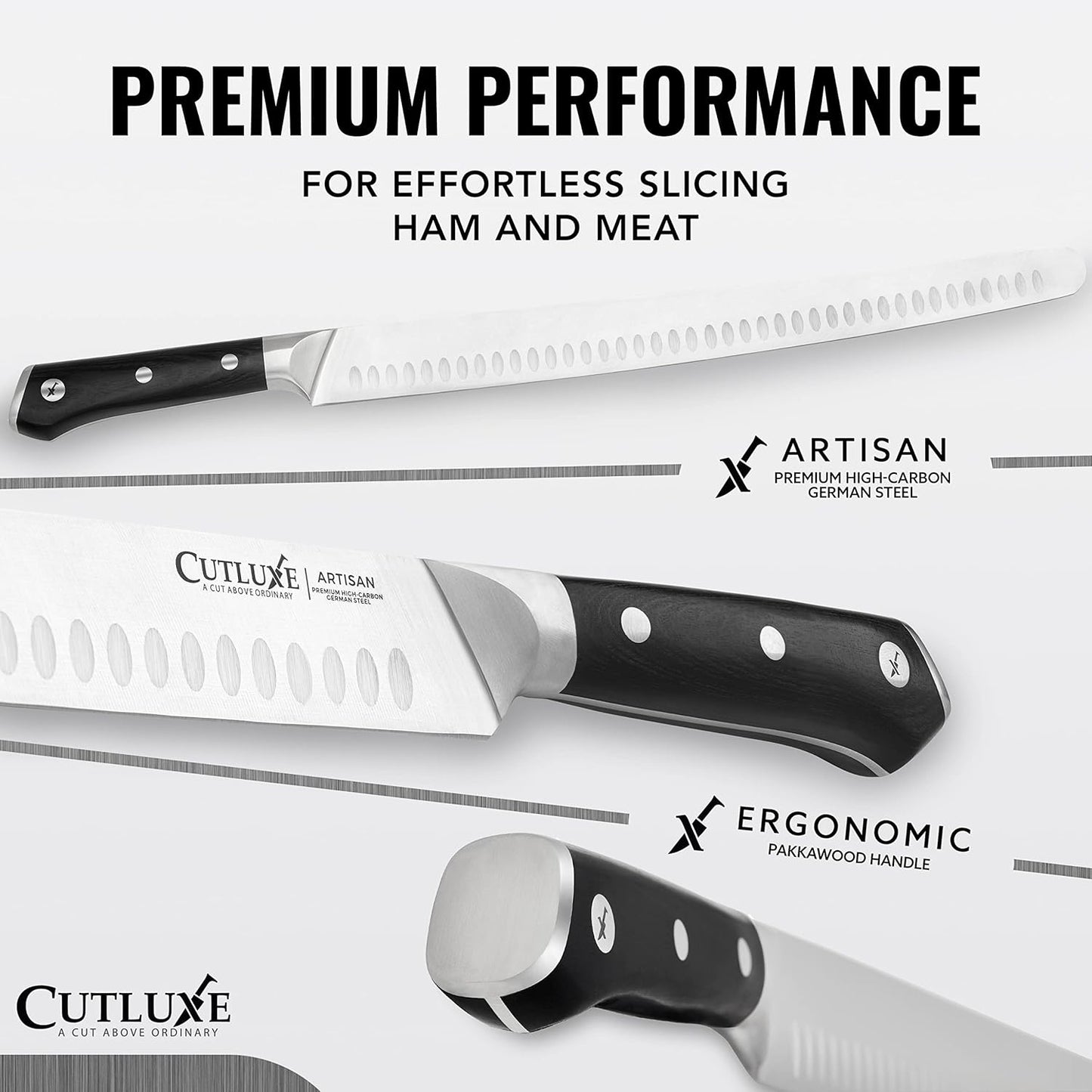 Cutluxe Extra-Long 14" Slicing Carving Knife – Brisket Knife, Razor Sharp Meat and BBQ Knіfe – High Carbon German Steel – Full Tang & Ergonomic Handle Design – Artisan Series