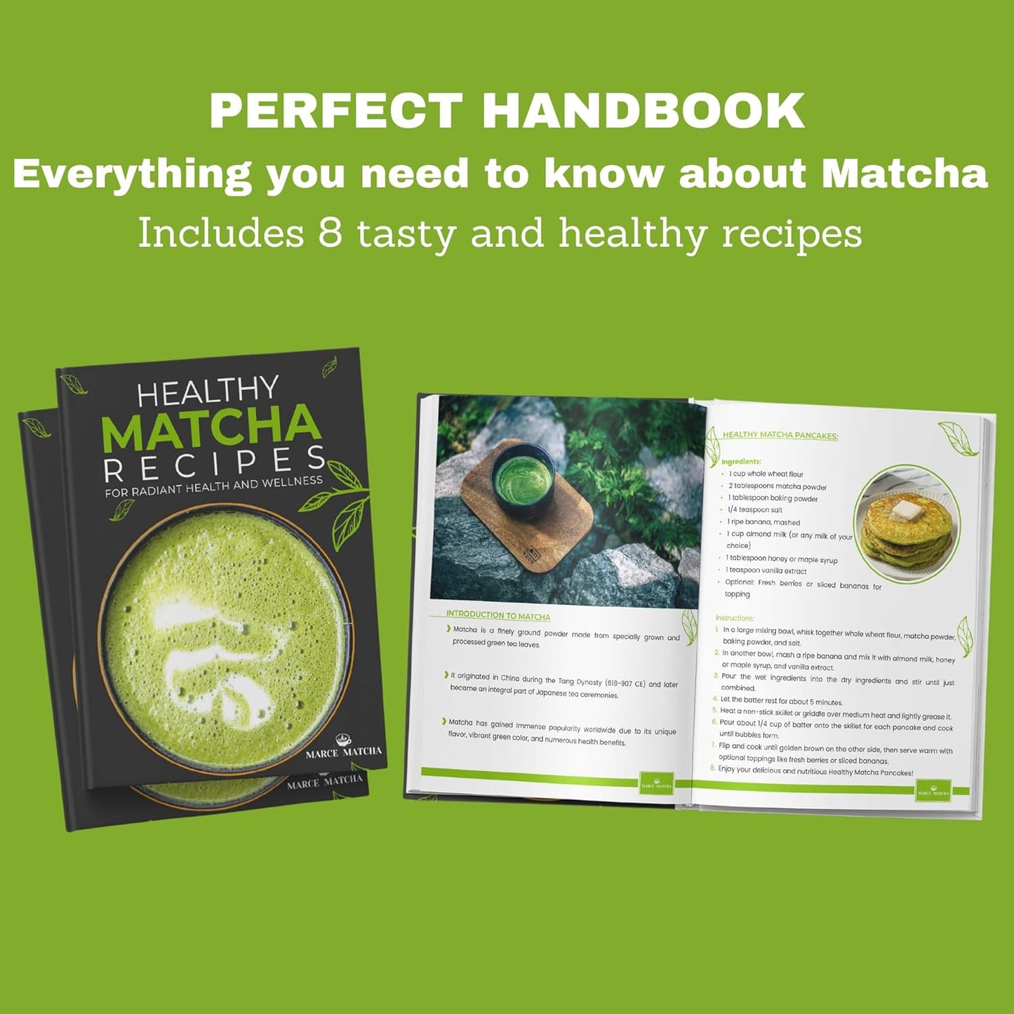 Marce Matcha Whisk Set- Matcha Set includes Matcha Whisk and Bowl with Spout, Sifter, Holder and Scoop- The Perfect Bamboo Whisk for Matcha Tea (Green)