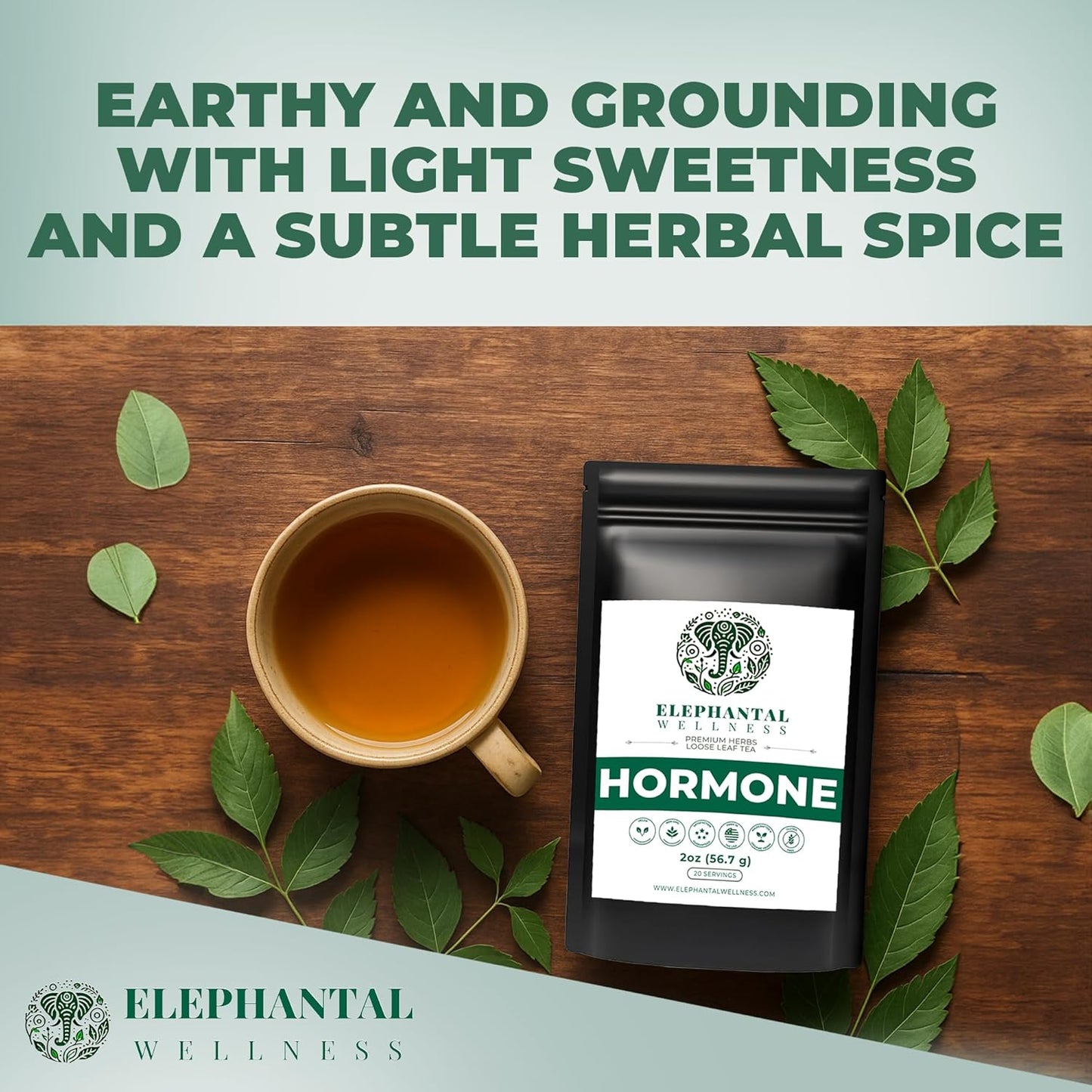 Elephantal Wellness Premium Hormone Herbal Tea | PCOS, Hormonal Balance & Mood Support with Chaste Berry, Shatavari, Dong Quai & Black Cohosh | Handmade, Non-GMO, Caffeine-Free Loose Leaf Blend | 2oz Loose Leaf, 20 Servings