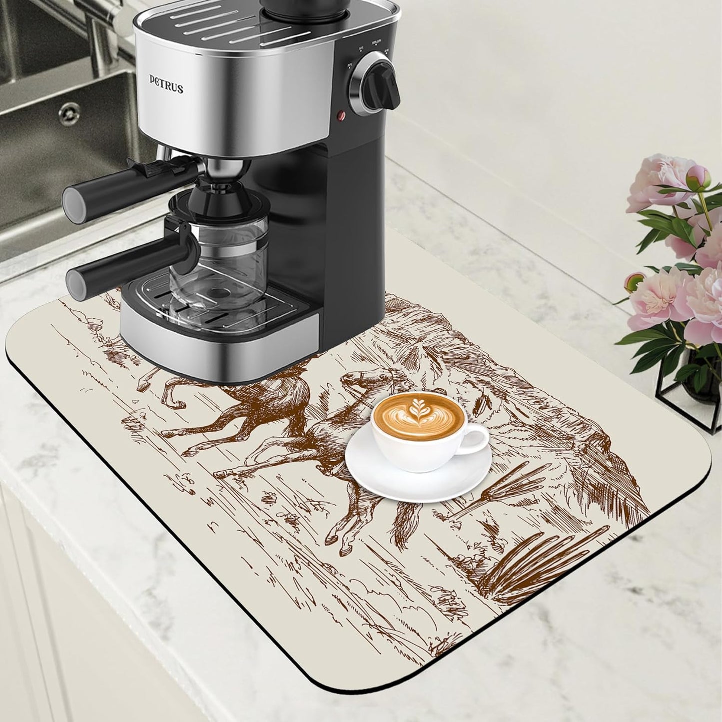 Dish Drying Mat Desert with Cowboys Coffee Bar Mat for Countertop Absorbent Rubber Backed Hide Stain Dish Drainer Rack Pad Espresso Machine Dining Room Decoration 11.8 x 19.7 Inch