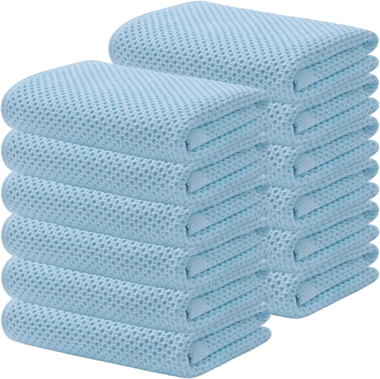 Kitinjoy 100% Cotton Waffle Weave Kitchen Towels (13 X 28 Inches, Sky Blue), 12-Pack Super Soft and Absorbent Dish Towels for Drying Dishes, Kitchen Hand Towels